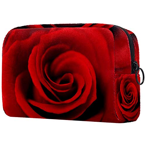 Waterproof Red Rose Makeup Bag for Women - Travel Cosmetic Organizer with Zipper, Portable Toiletry Case for Daily Use, Gym, Vacation & Business Trips