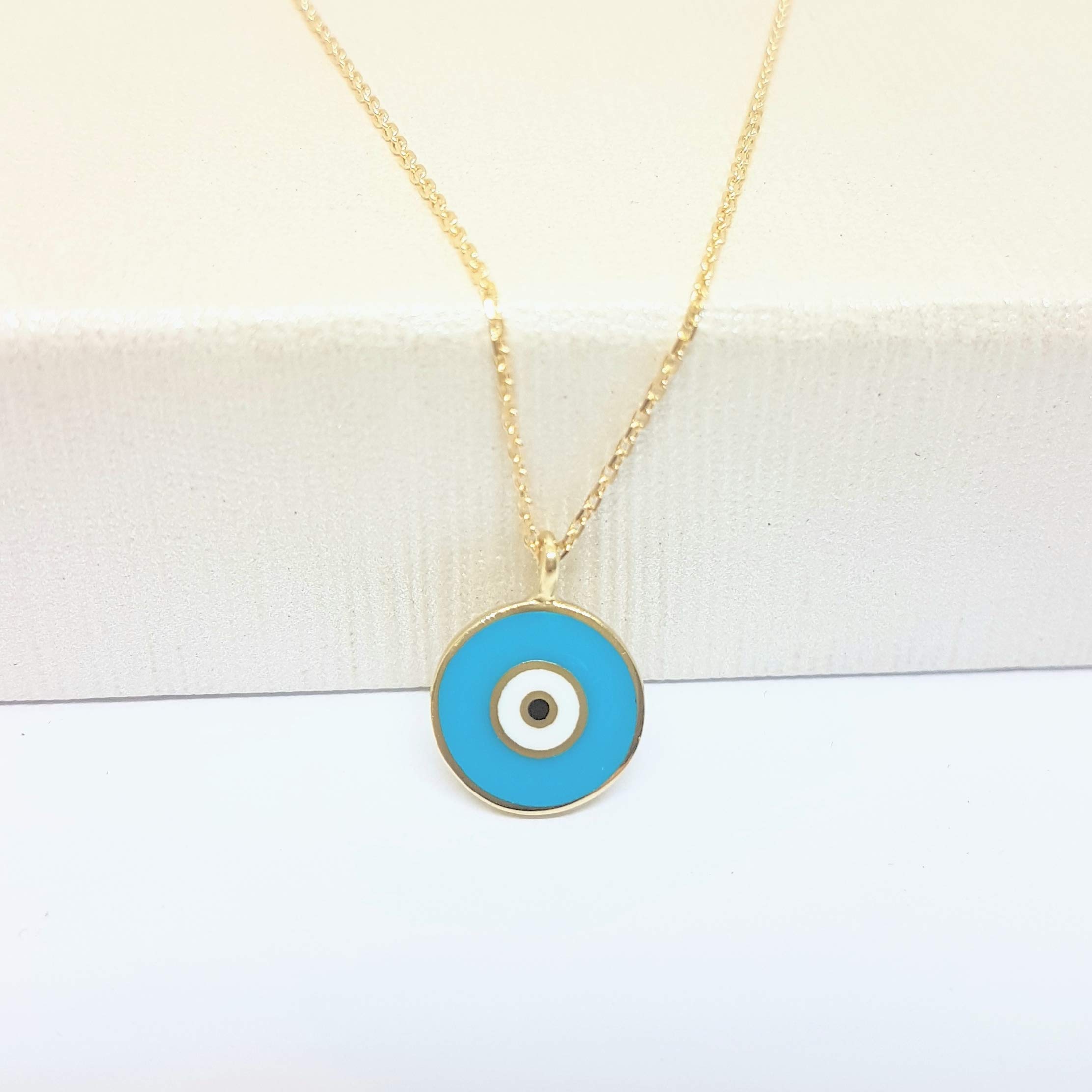 14K Solid Gold Evil Eye Necklace - Lucky Nazar Pendant for Women | Protection Jewelry for Daily Wear