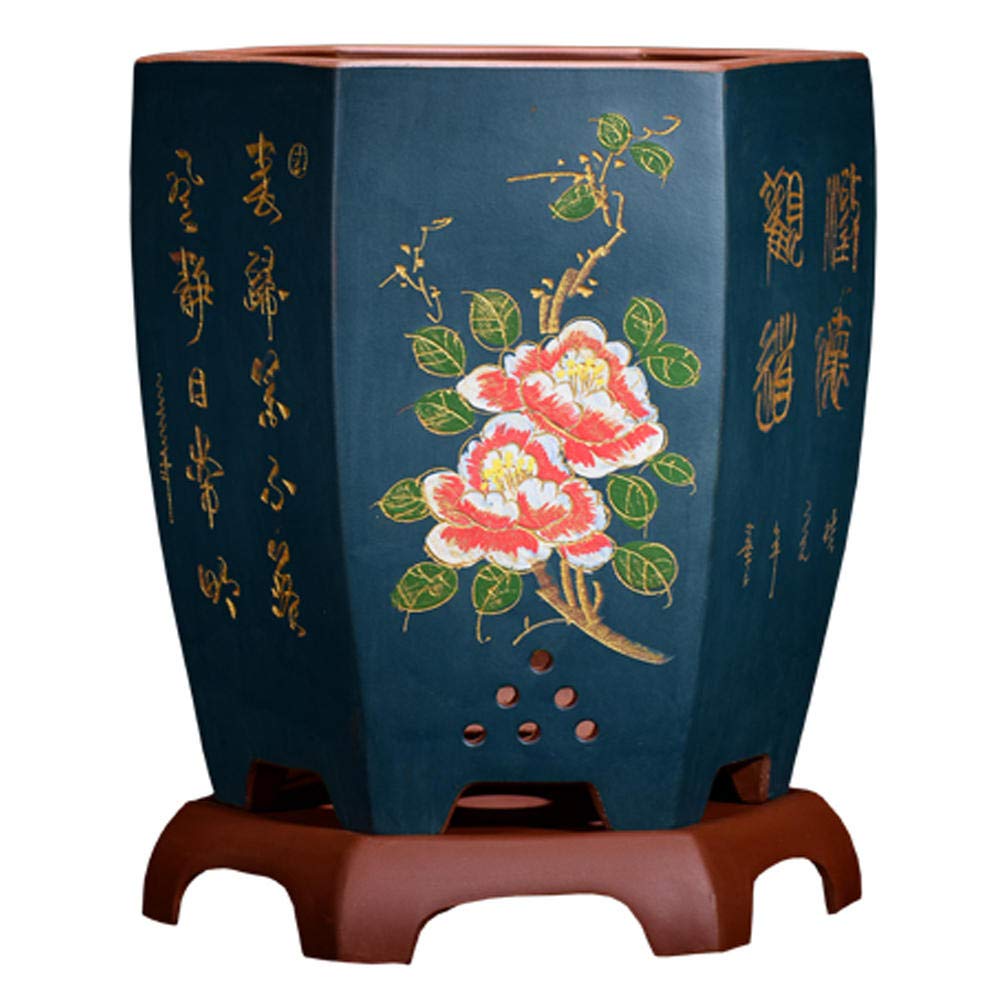 Handmade Blue Ceramic Planter with Drain Hole for Indoor Plants - 11.4