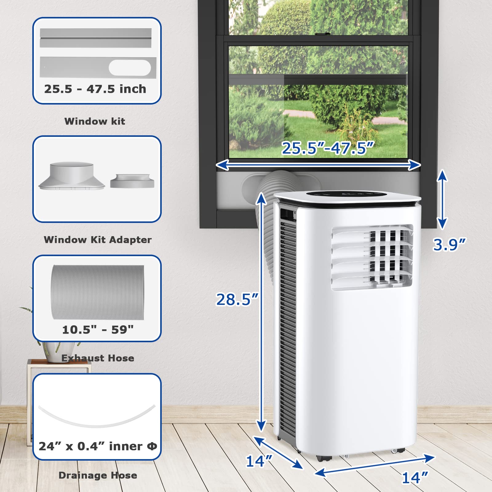 ARLIME 9000 BTU Portable Air Conditioner with Remote Control - 2 Speed Fan, Cools Up to 350 Sq.Ft, 24H Timer & Window Kit - Energy Efficient Floor AC Unit for Bedroom, Office, Dorm, RV - Perfect for Summer Cooling & Small Space Comfort