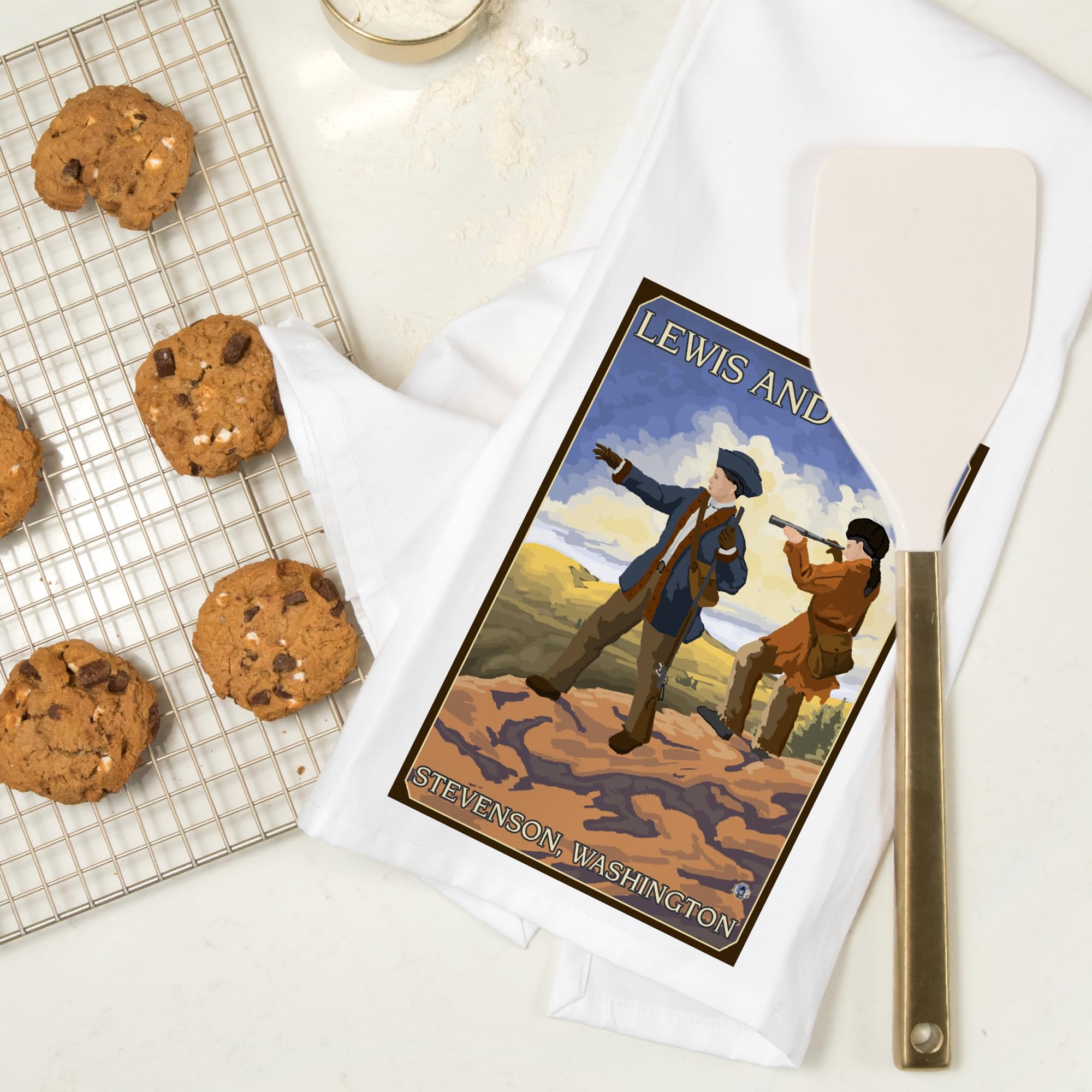 Lantern Press Stevenson Washington Lewis and Clark 100% Cotton Tea Towel - Decorative Hand Towel for Kitchen & Home Decor | Perfect for Dish Drying, Gift Giving, and Farmhouse Style Decor