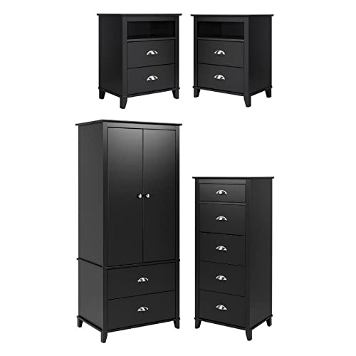 Home Square 4-Piece Bedroom Set with 2 Nightstands, Lingerie Chest & Wardrobe Armoire - Perfect for Master Bedroom Organization & Storage