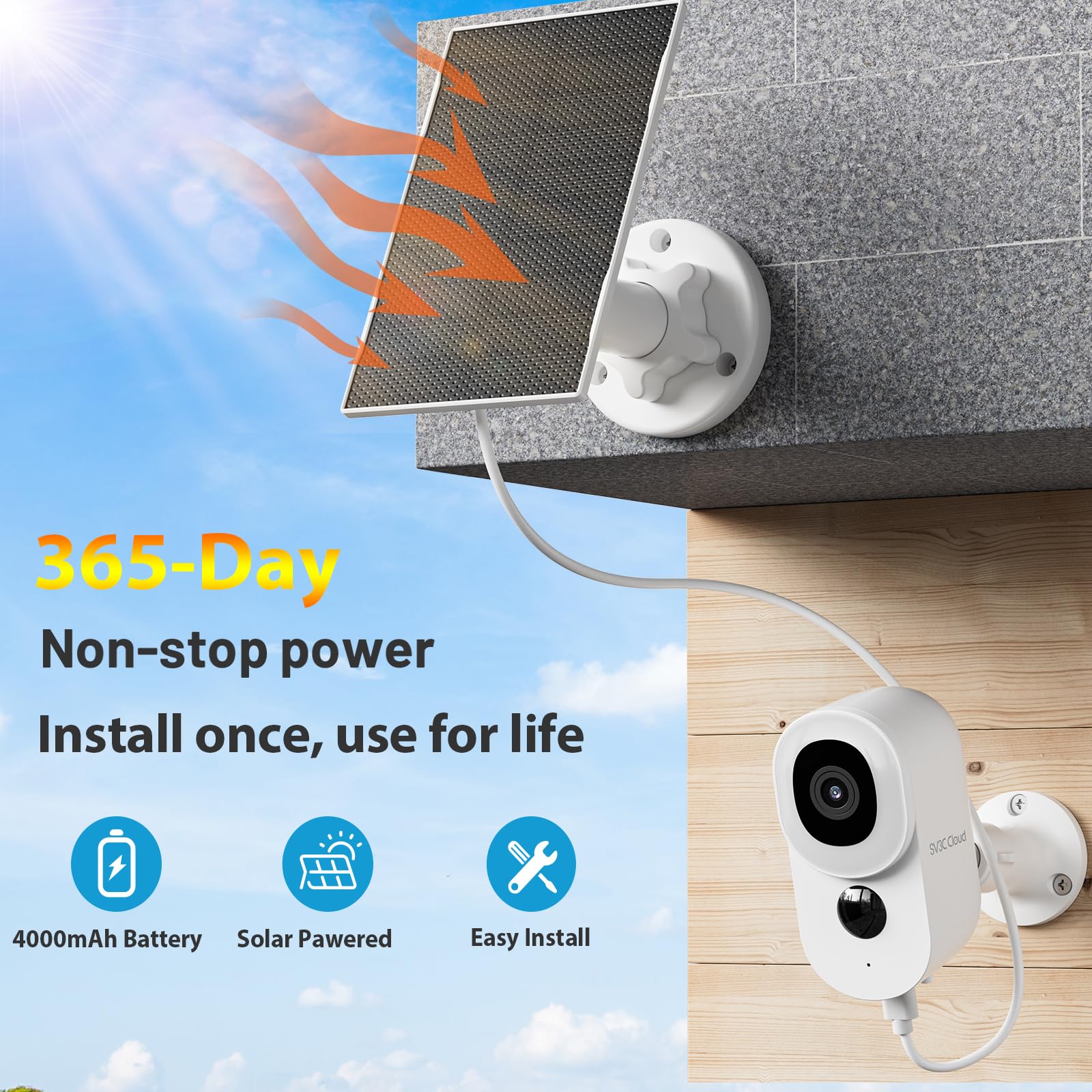 2 Pack SV3C 2K Solar Security Cameras Wireless Outdoor, 2.4G WiFi Battery Powered Home Security Camera with 14 Spotlight Color Night Vision, 110° Wide View Angle, PIR Human Detection, 2-Way Audio, Cloud & SD Card Storage - Ideal for Home, Yard, Garage, and Property Surveillance