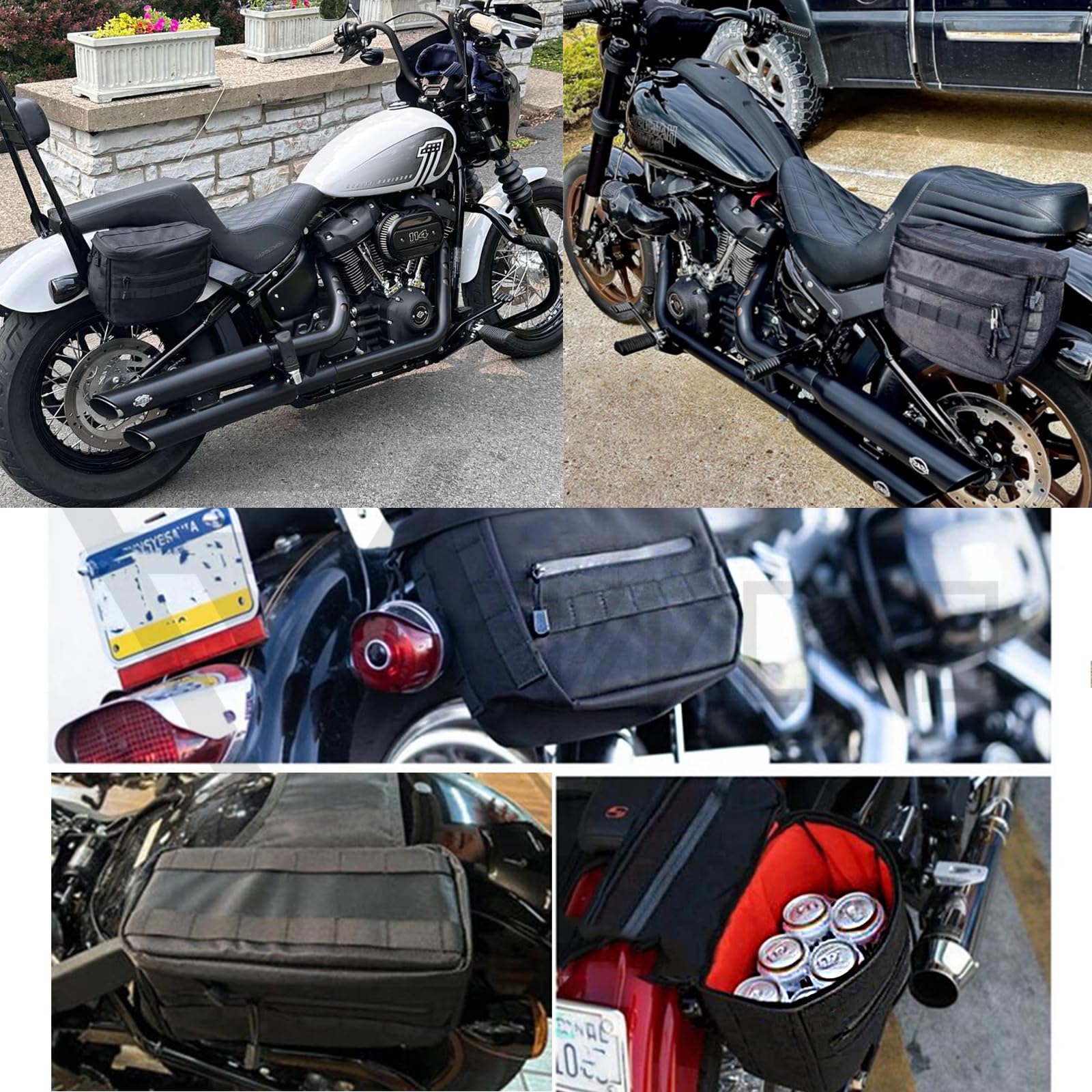 Universal Motorcycle Saddlebags - 14.5L (3.8 Gallon) Waterproof Luggage Storage Bags for Harley Softail Dyna Super Glide Sportster FXR - Perfect for Long Distance Travel, Road Trips & Daily Commuting