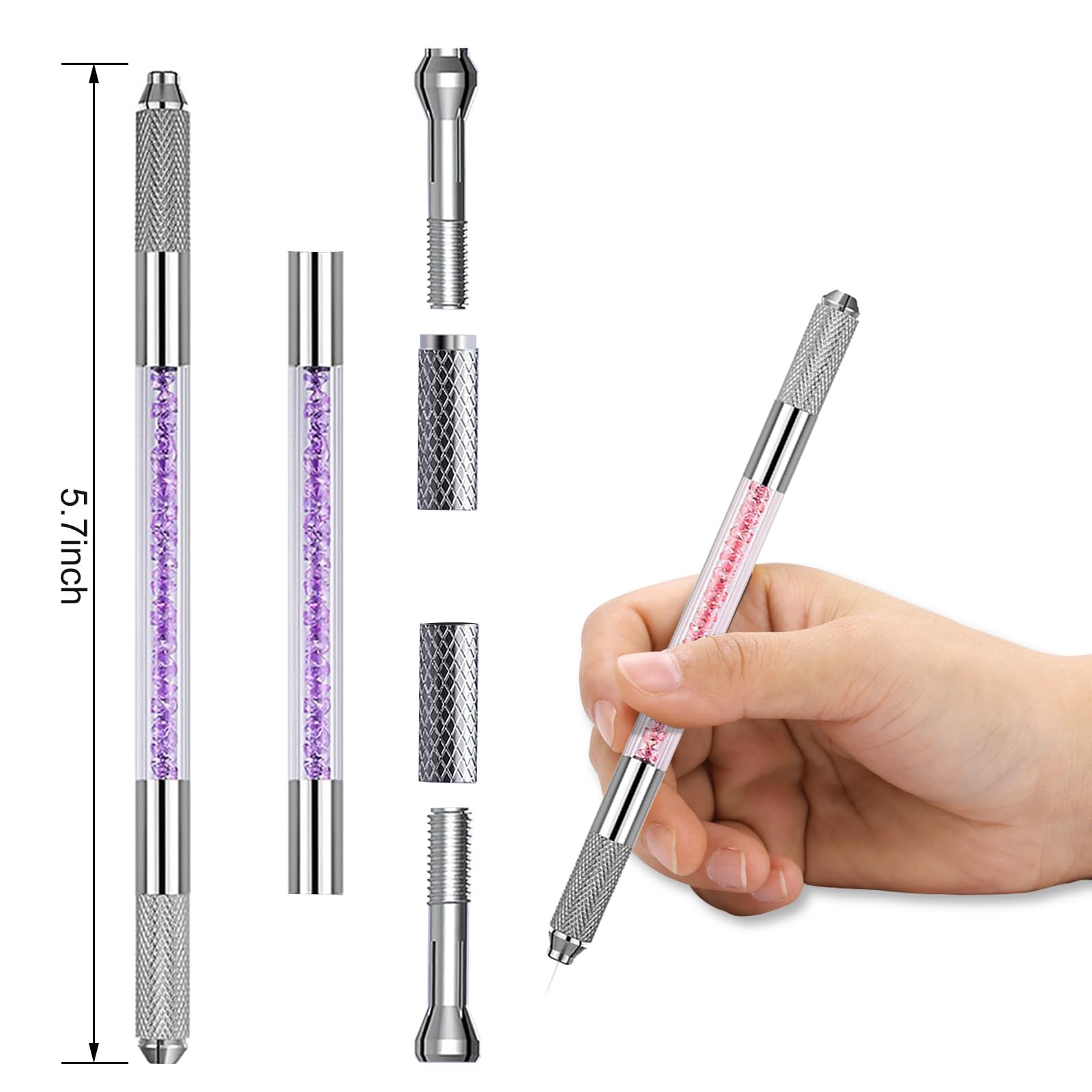 Microblading Pen Set - 5 Piece Double Sided Manual Eyebrow Tattoo Kit with Microblade Tools for Professional Salon & Home Makeup Supplies - Perfect for Eyebrow Shaping & Enhancement