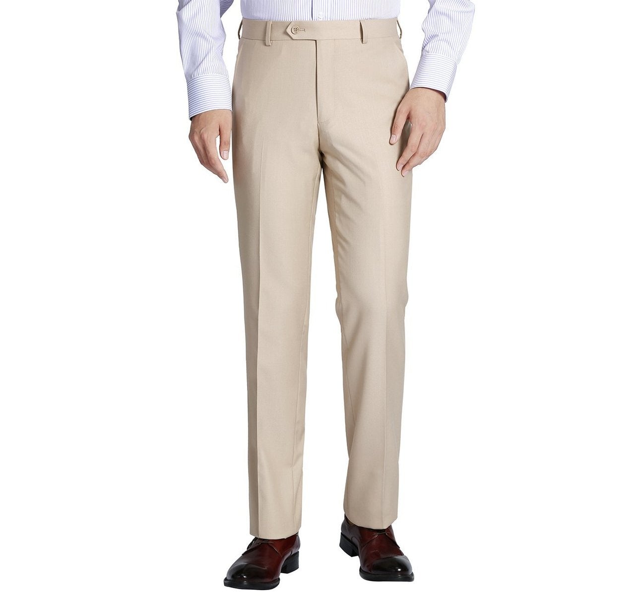 Alessandro Vitello by Renoir Beige Classic Fit Flat Front Dress Pants for Men - Professional Office Wear & Formal Occasions