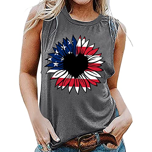 Women's Black Business Casual Sleeveless Round Neck Printed Tank Top - Summer Office Wear, Independence Day Outfit, Casual T-Shirt Blouse (Grey, Size L) - Perfect for Work, Parties & Everyday Style