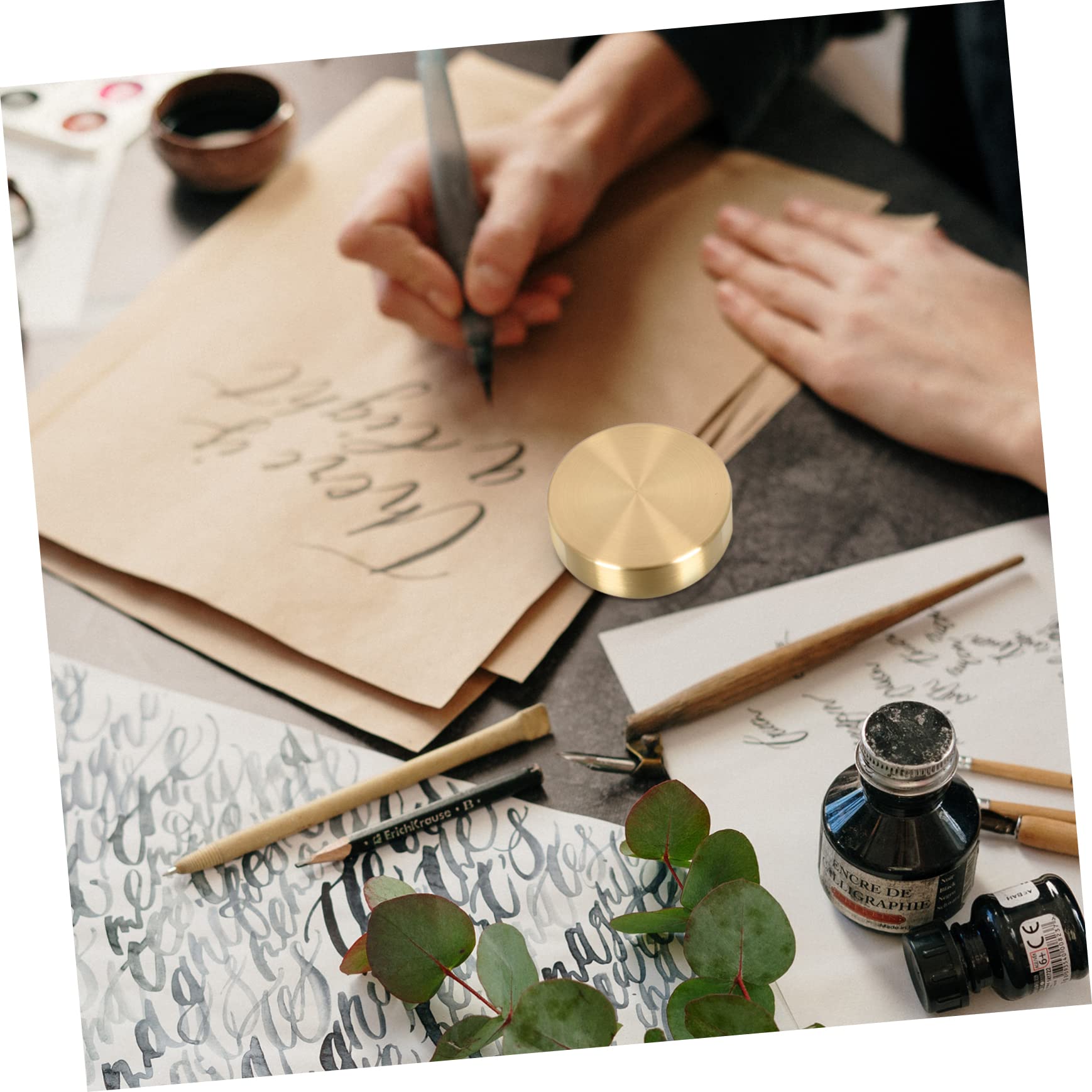 BCOATH 4-Piece Round Brass Paperweight Set - Heavy Duty Calligraphy & Stationery Weights for Writing, Scrapbooking, Office & Craft Use