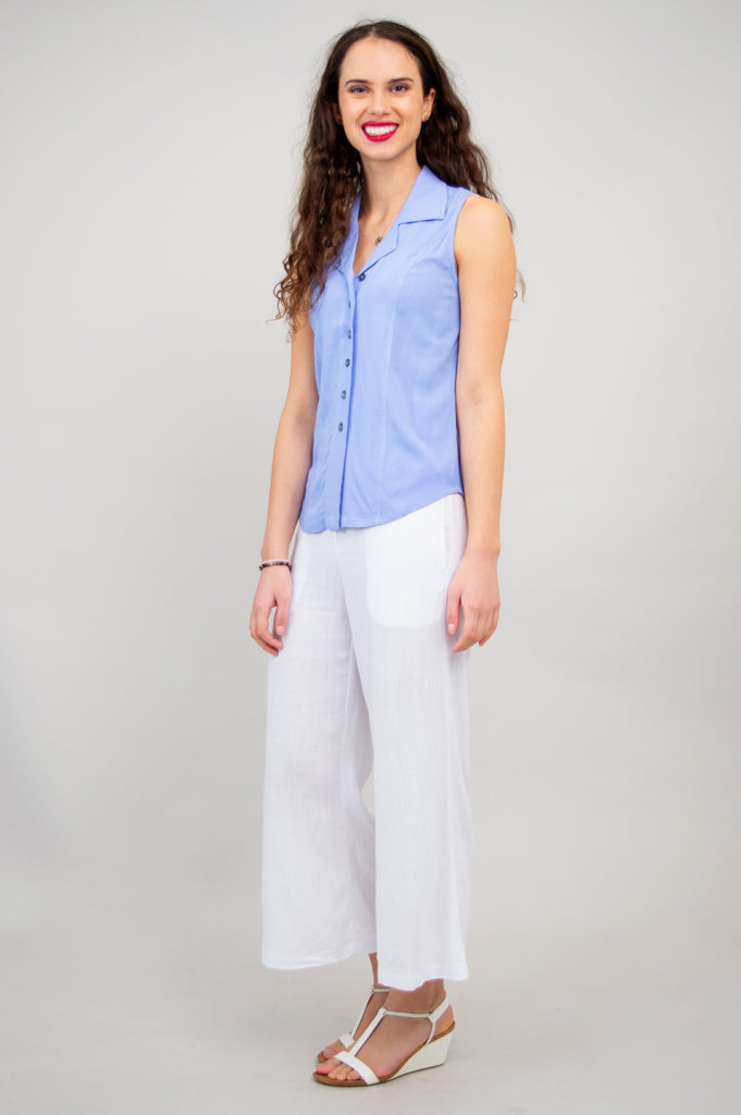Lexa Tank Top for Women - Soft Periwinkle Blue Linen Bamboo Blend - Perfect for Yoga, Beach & Summer Outfits