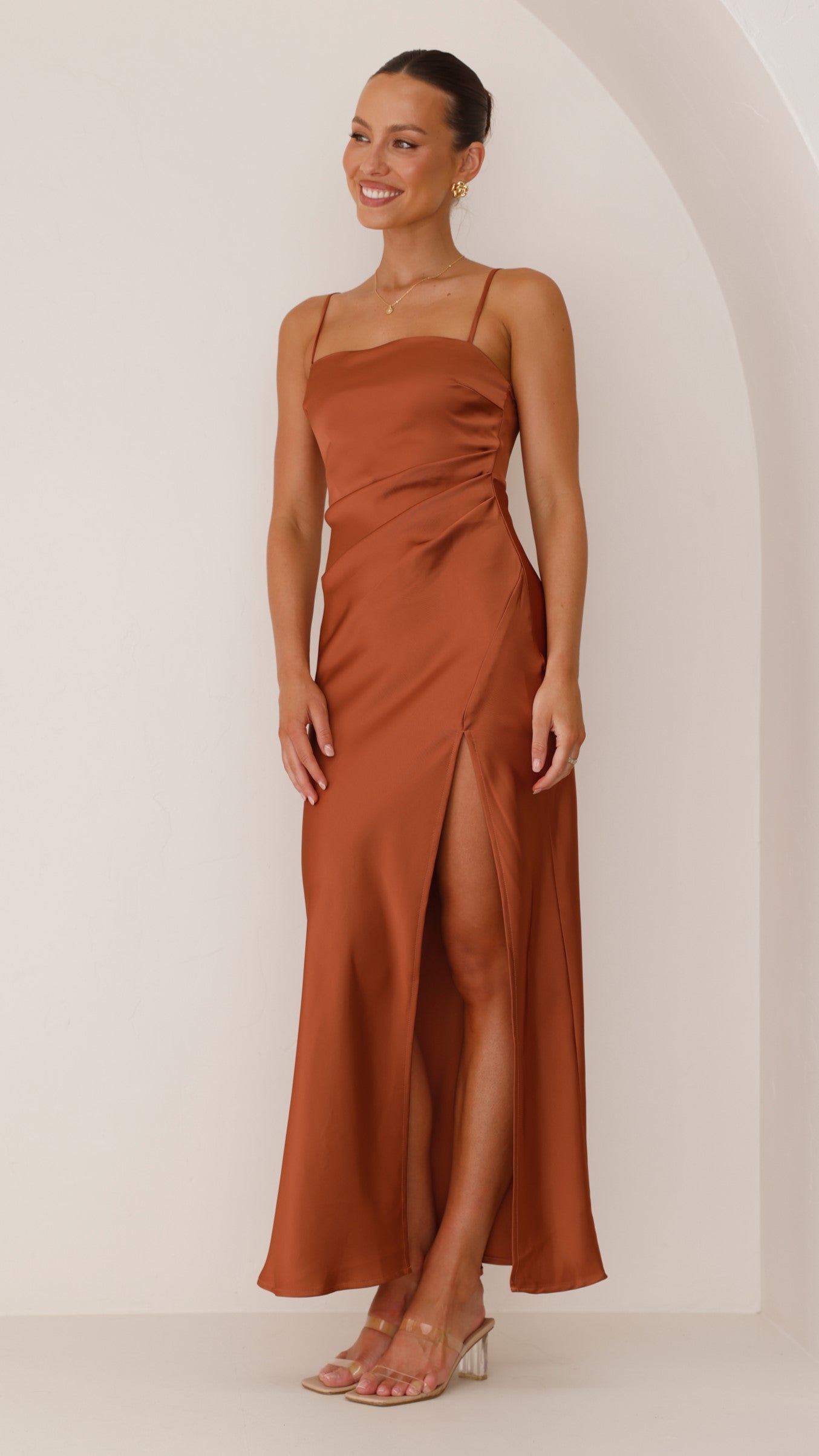 Ilana Maxi Dress in Copper - Elegant Long Sleeve Boho Flowy Dress for Women | Perfect for Weddings, Parties & Special Occasions