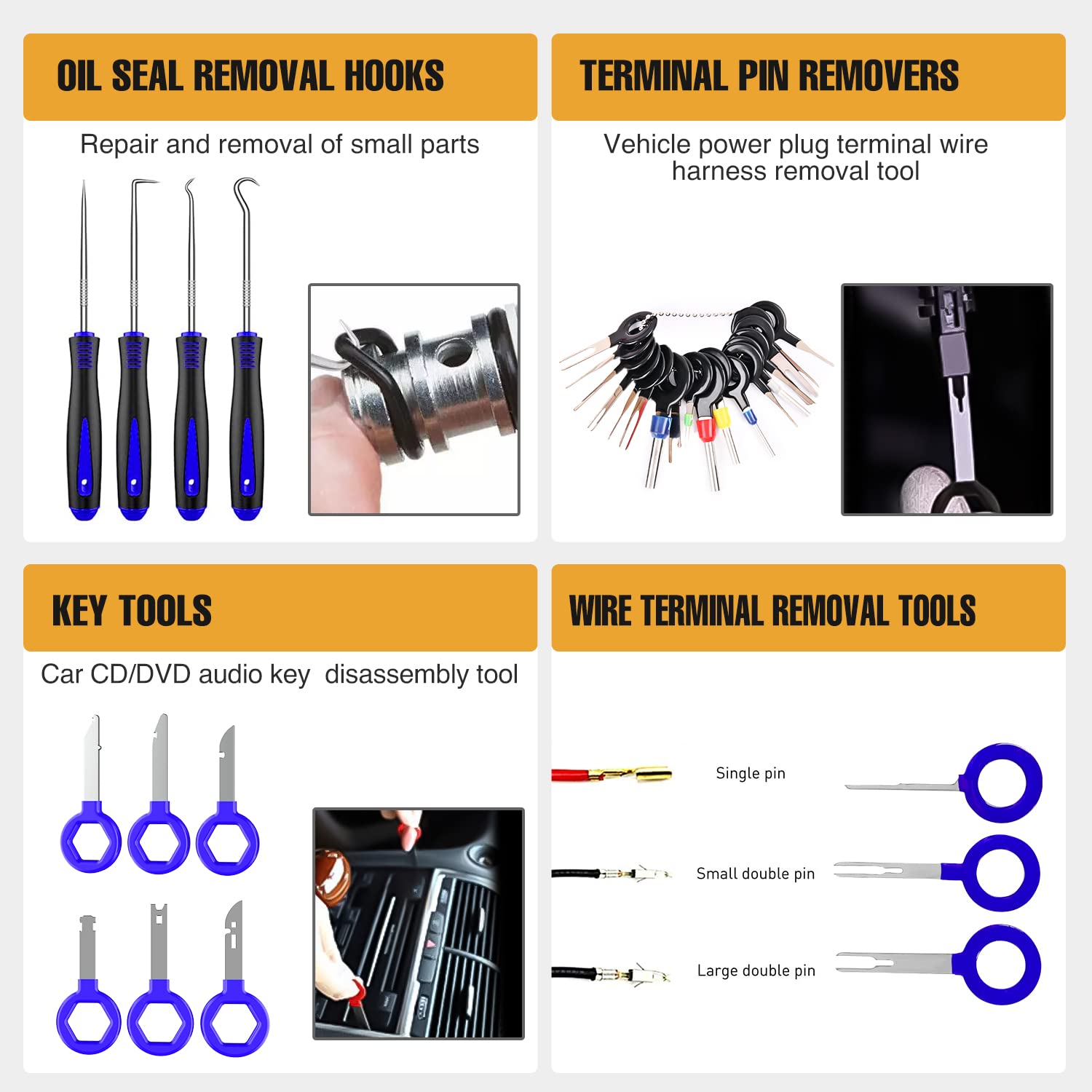 GOOACC 238Pcs Auto Trim Removal Tool Kit - Car Panel Pry Tool, Bumper Retainer Clip Set, Fastener Terminal Remover, Adhesive Cable Clips & Radio Removal Pliers (GRC-207) | Perfect for Auto Body Repair, Interior Detailing & DIY Car Maintenance
