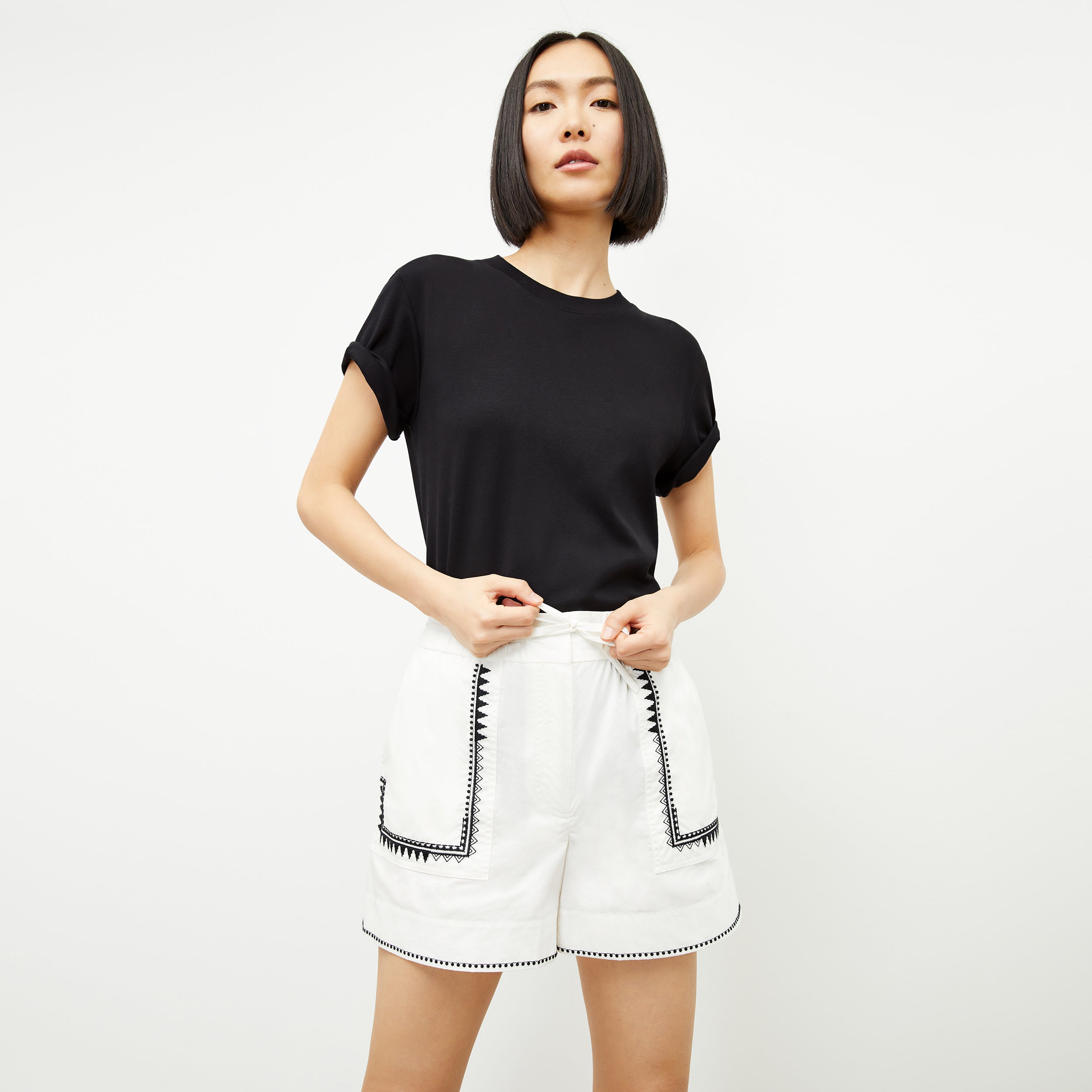 Adina Women's Short Sleeve Poplin Shirt with Embroidery Details - White | Casual Summer Top for Office & Outdoor Activities