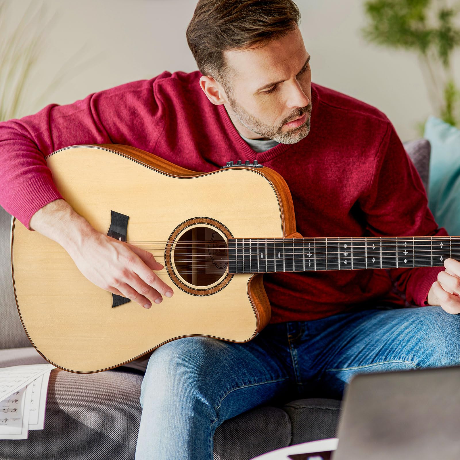 Vangoa Professional 12 String Acoustic-Electric Guitar - Full Size Spruce Top with Built-in Tuner & 4-Band EQ - Electroacoustic Guitar Set for Beginners & Intermediate Players (Glossy Natural Finish) - Perfect for Live Performances, Studio Recording & Home Practice