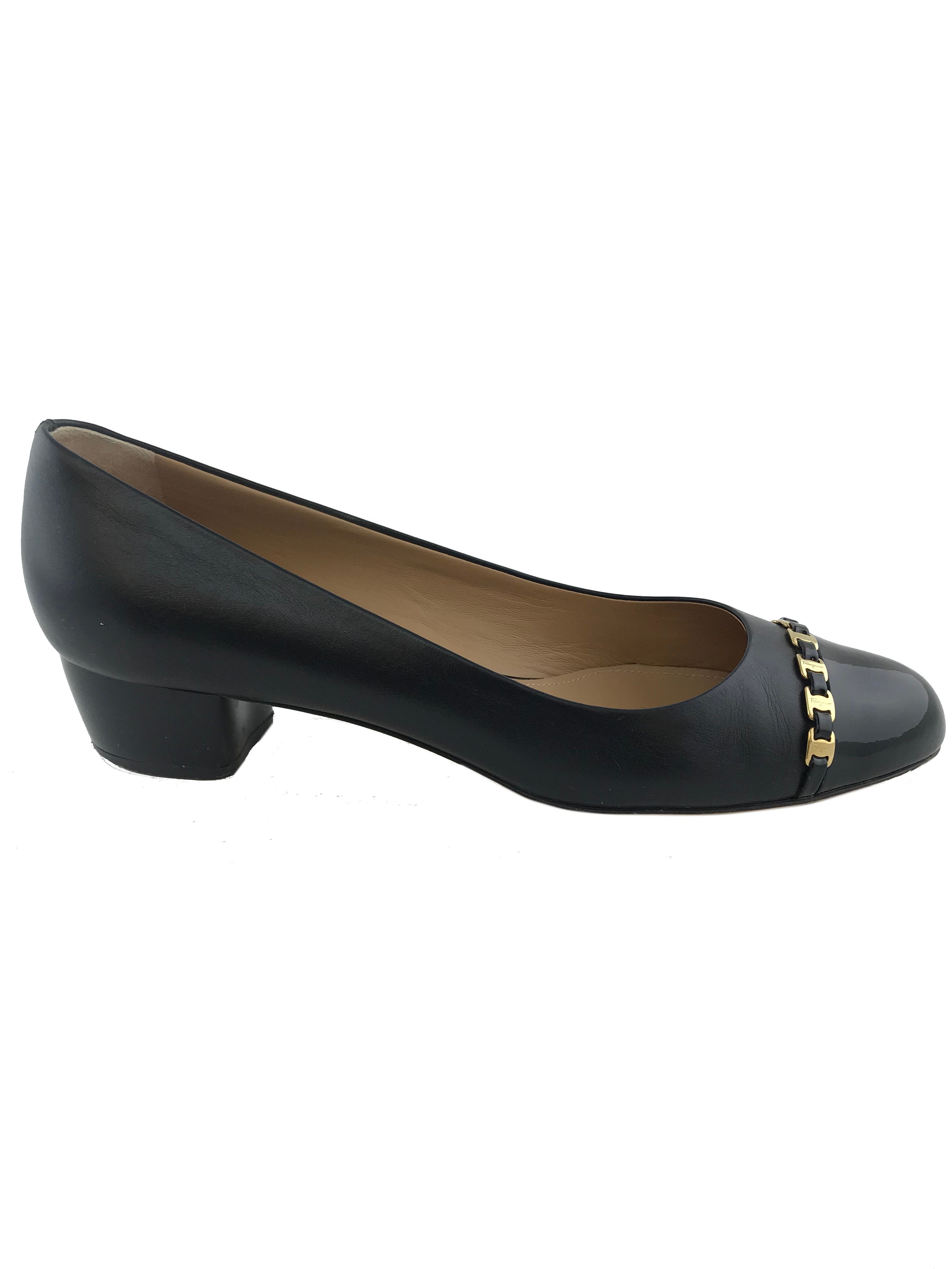 Salvatore Ferragamo Nana Cap Toe Chain Detail Pumps Women's Size 8 | Elegant Heels for Office, Party & Special Occasions