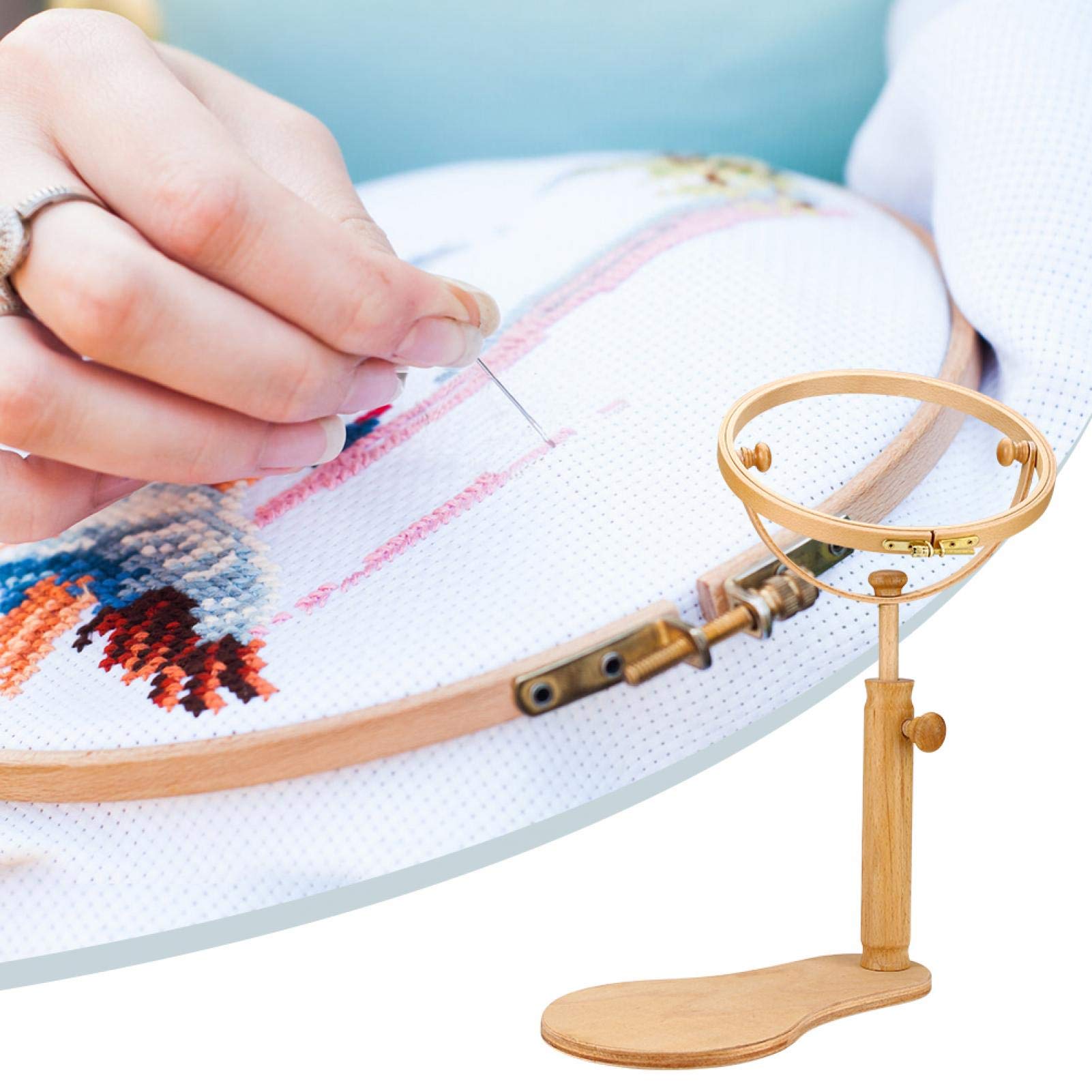 Premium Wooden Embroidery Stand Hoop - Adjustable Rotating Cross Stitch Frame (21cm) for Embroidery & Sewing Projects | Perfect for Needlework, Crafting & DIY Home Decor