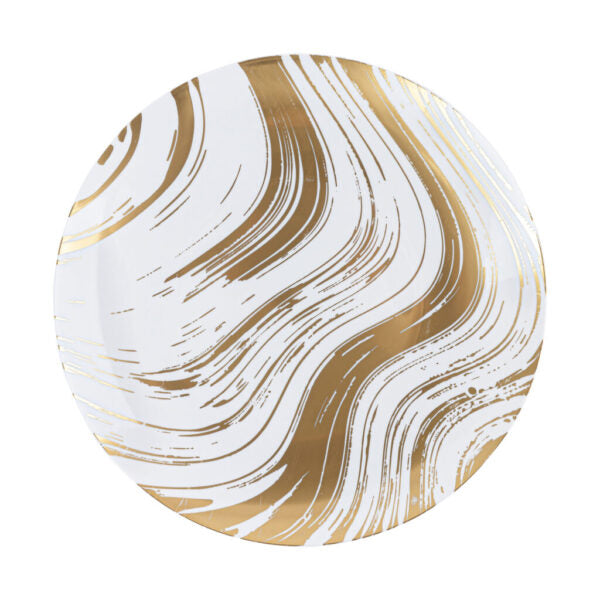 Elegant White & Gold Round Plastic Plates - 10 Inch Disposable Dinner Plates for Parties, Weddings, and Events - Durable & Stylish Tableware for Home & Outdoor Use