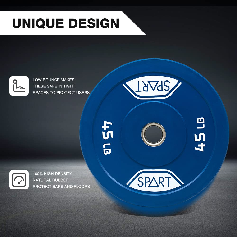 SPART Rubber Color Coded Bumper Plates 2 Inch - Olympic Weight Plates with Stainless Steel Insert for Strength Training, Weightlifting & Crossfit - Single or Pair - Perfect for Home Gym, Commercial Fitness Centers & Crossfit Boxes