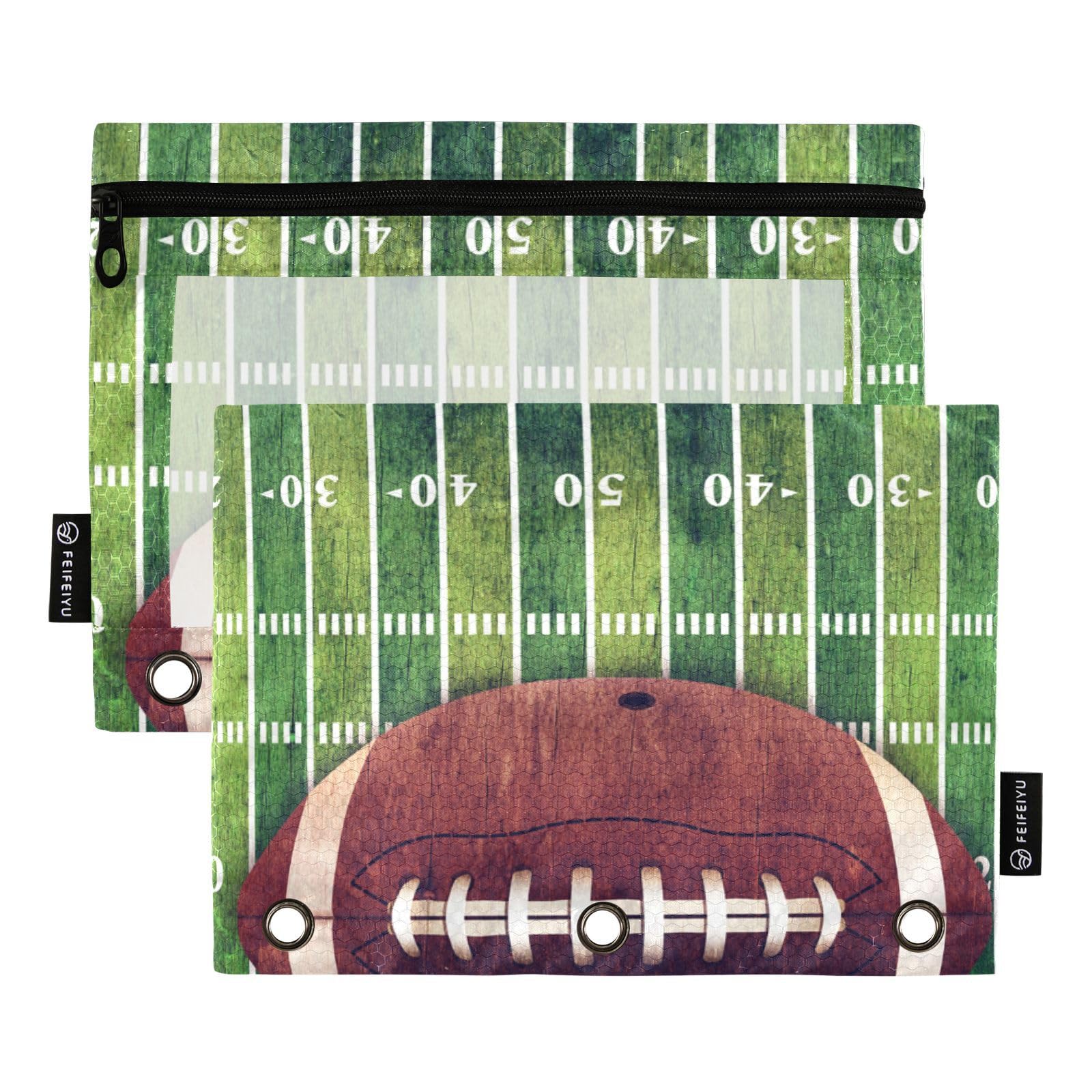 2 Pack Clear Zippered Football Pencil Pouch for 3 Ring Binder - School, Office & College Supplies - Perfect for Organizing Pens, Cosmetics & Daily Essentials