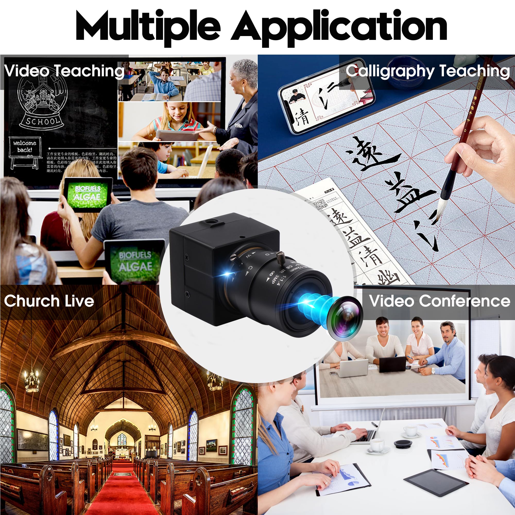 4K USB Webcam with 2.8-12mm 4X Varifocal Manual Lens - 2160P Ultra HD UVC Compliant Computer Camera for Video Conferencing, Live Streaming, OpenCV Support - Perfect for Zoom Meetings, Online Classes & Content Creation