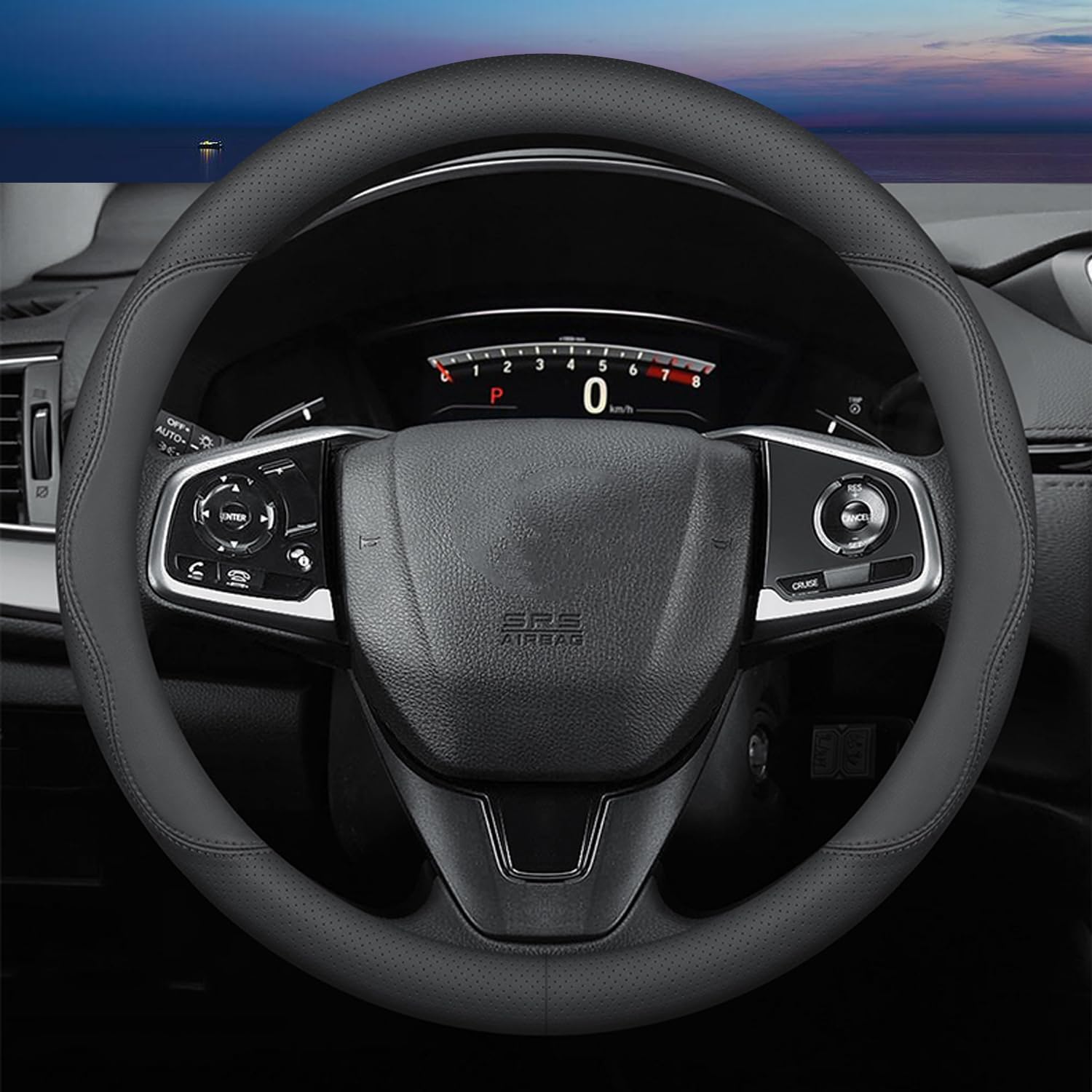 XHRING Universal Car Steering Wheel Cover for Honda Civic, Accord, CRV, HRV, Pilot, Passport, Odyssey - Premium Black Leather Grip (Medium Size) - Perfect for Daily Commute, Road Trips & Enhanced Driving Comfort