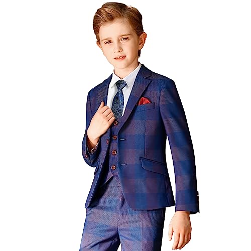 7pcs Blue Plaid (Wine Red Bowtie + Blue Tie)