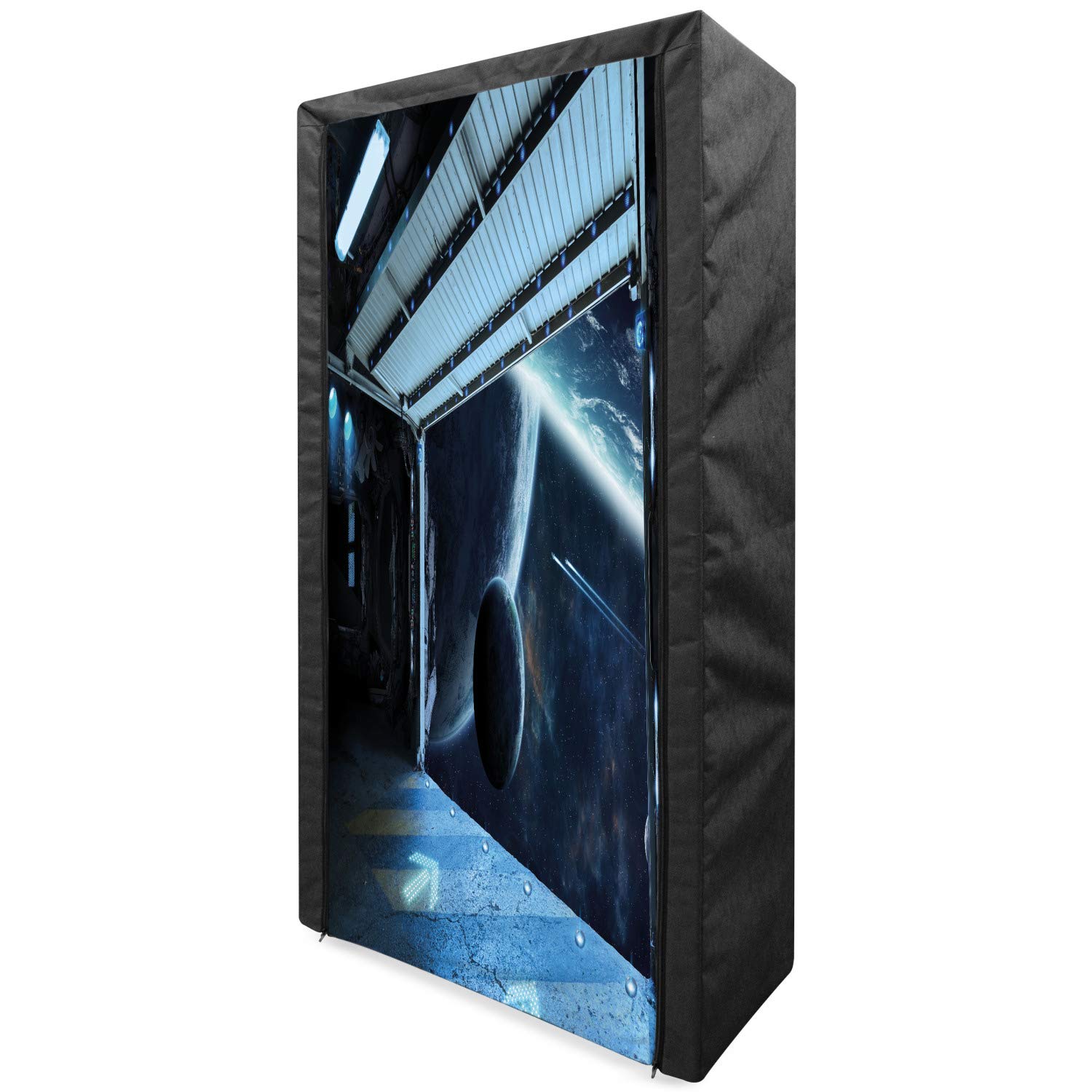 Ambesonne Outer Space Portable Fabric Wardrobe with Shelves | Moon & Planet Print Clothing Organizer | 33.5