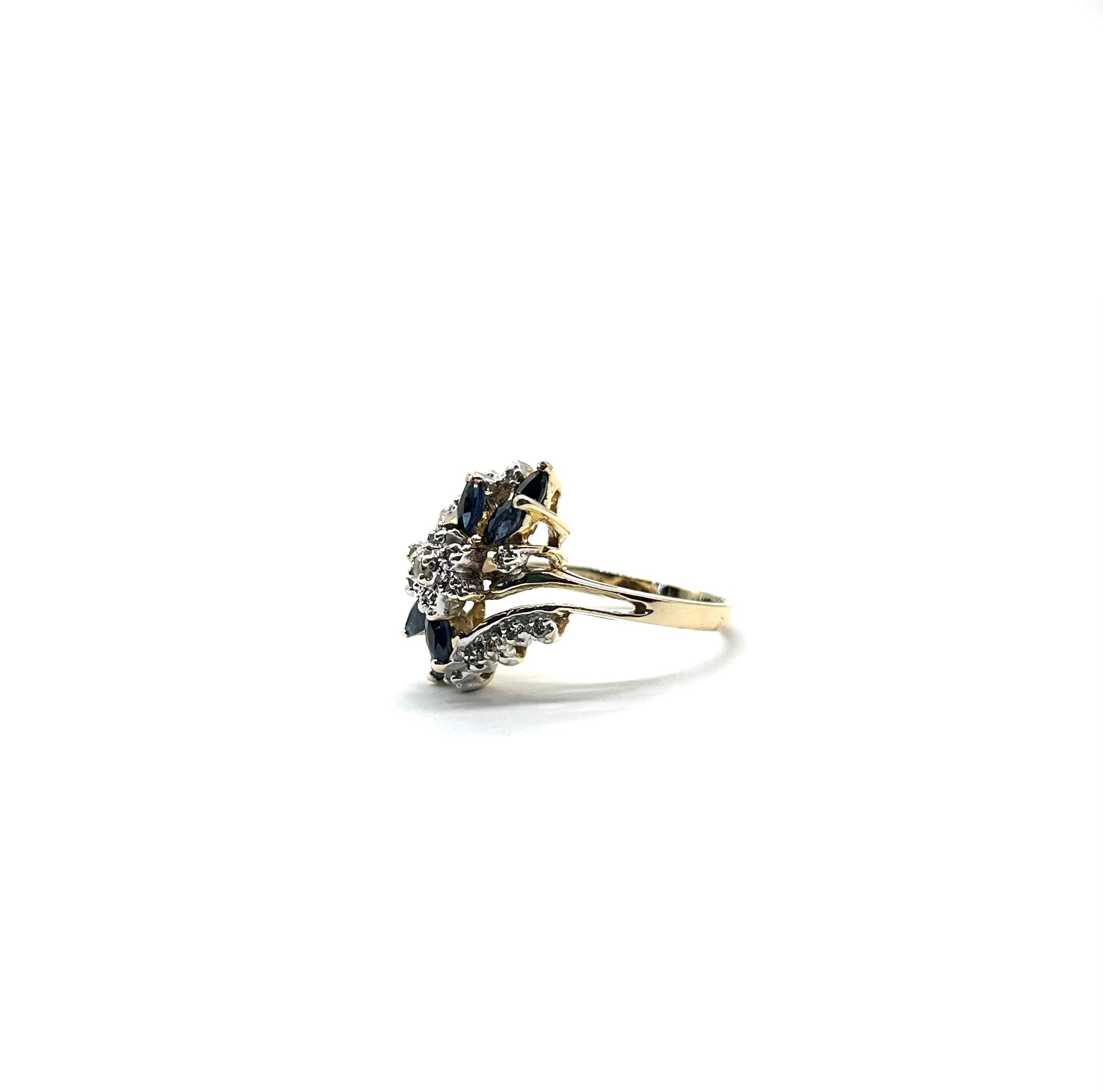 Exquisite Marquise Sapphire and Diamond Split Ring - Elegant Vintage Jewelry for Women - Perfect for Engagement, Wedding, Anniversary & Special Occasions