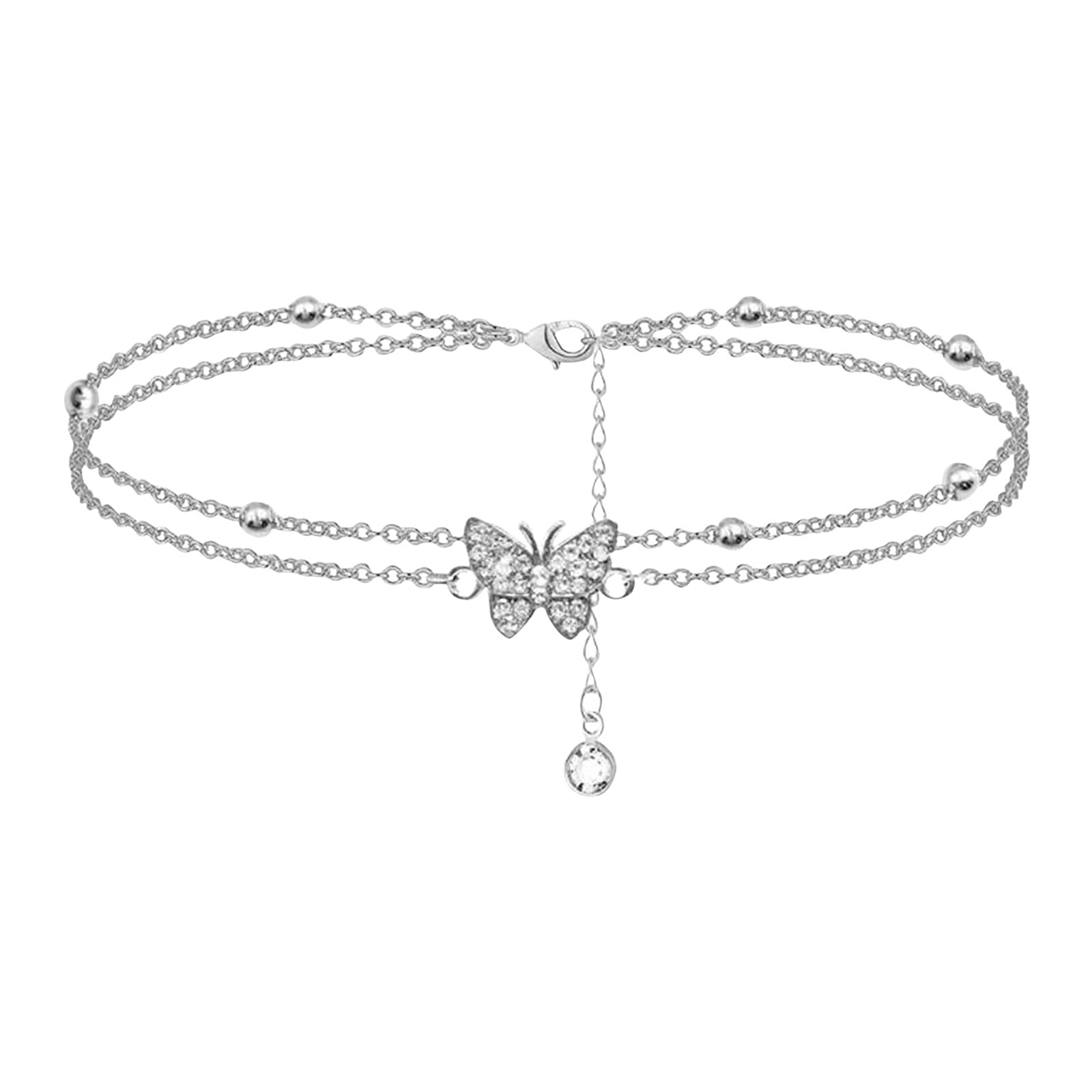 Layered Adjustable Silver Ankle Bracelet for Women & Teens - Boho Wood & Ring Screw Design - Perfect for Beach, Summer & Casual Outfits