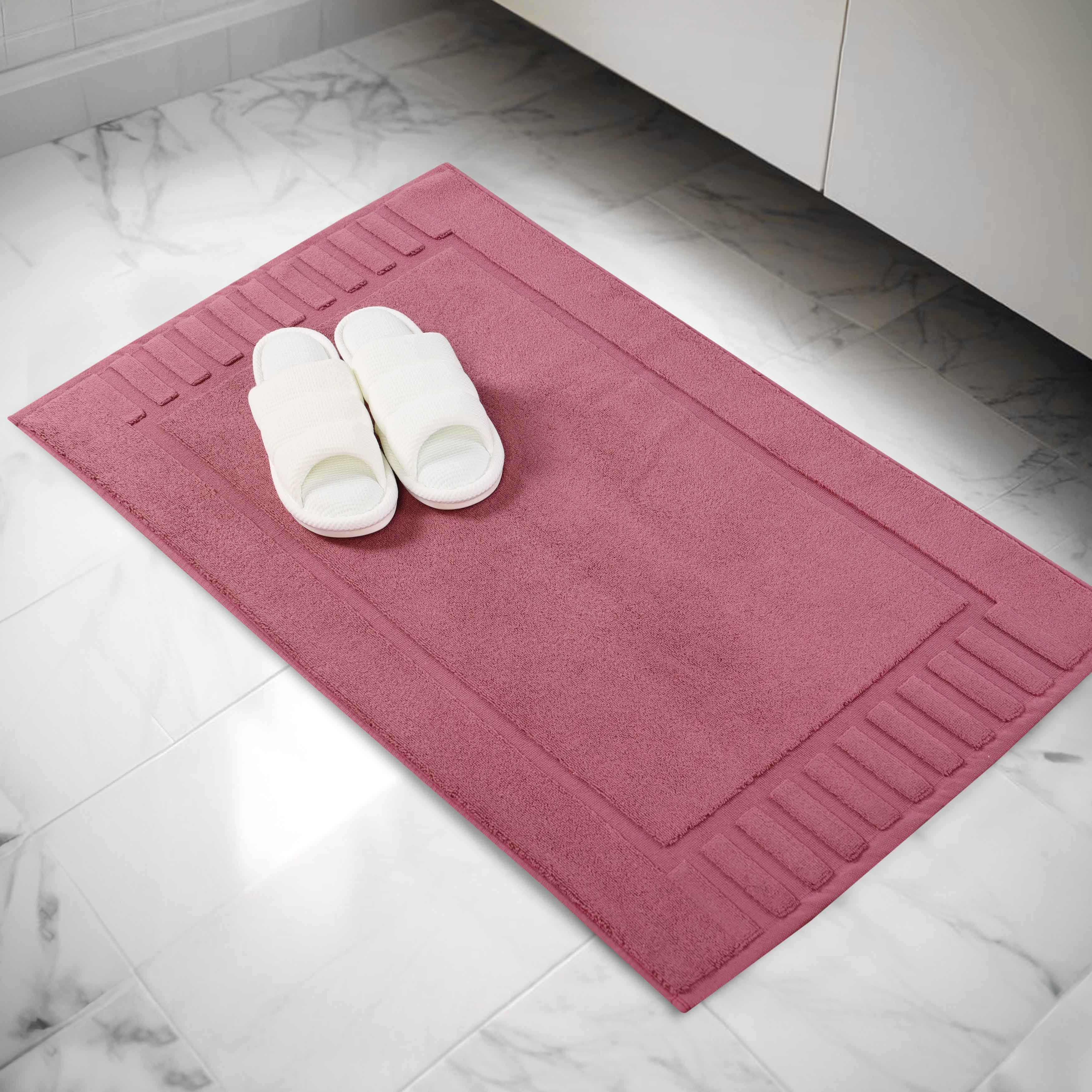 Premium Cotton Modern Geometric Border Bath Mat Set of 2 - Ultra Absorbent, Non-Slip, Quick Dry Bathroom Rug for Bath, Shower & Vanity Area