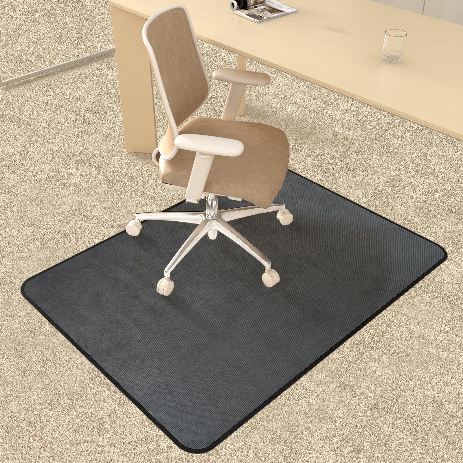 Heavy Duty Corduroy Office Chair Mat for Carpet & Hardwood Floors - Tri-Fold Desk Chair Mat Protects Carpeted and Hardwood Floors - Perfect for Home Office, Gaming Setup, and Workspace - Dark Grey