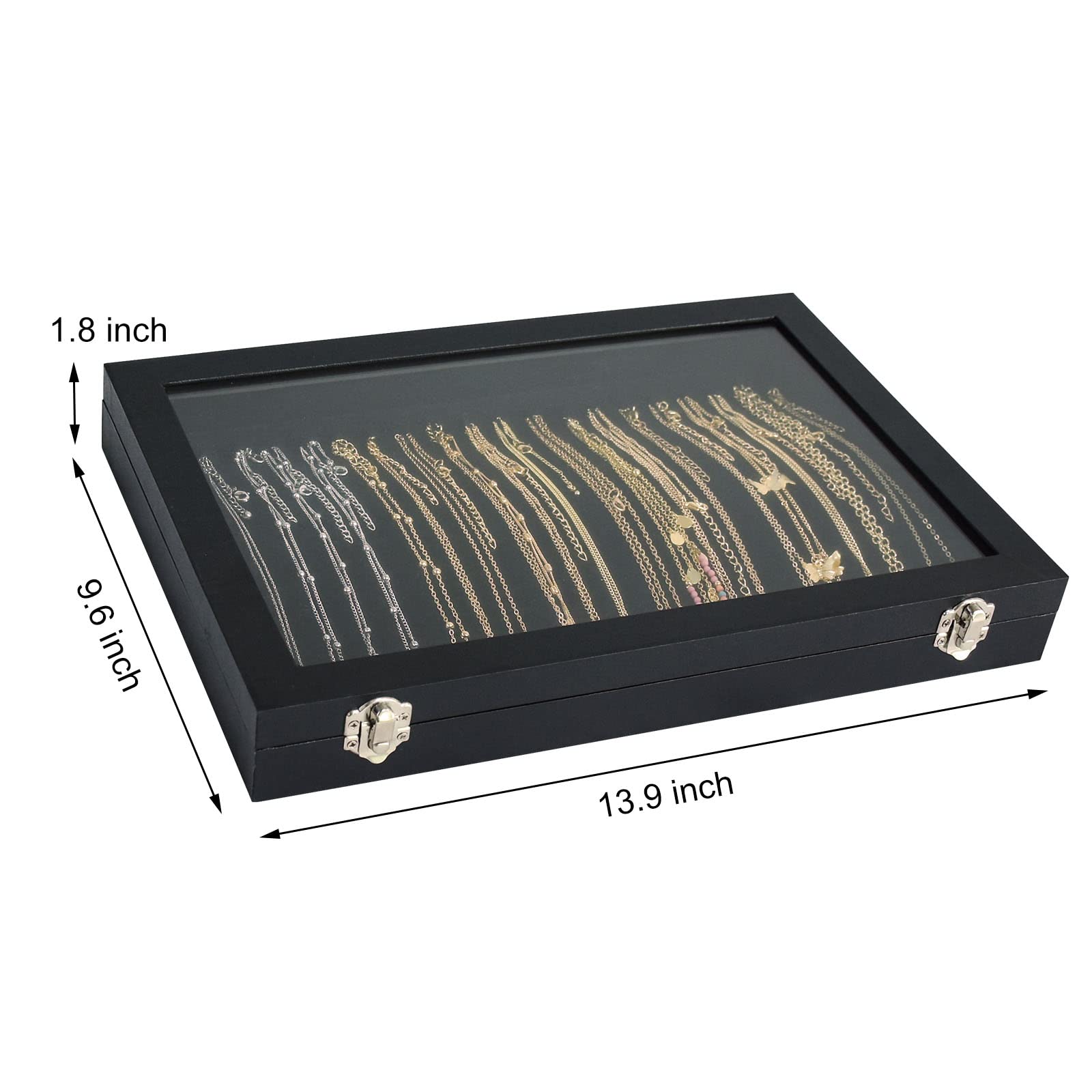 Premium Jewelry Organizer Box - 20 Hook Necklace Display Case with Clear Lid - Necklace & Pendant Storage for Women & Girls (Black) - Perfect for Travel, Gifts & Home Decor