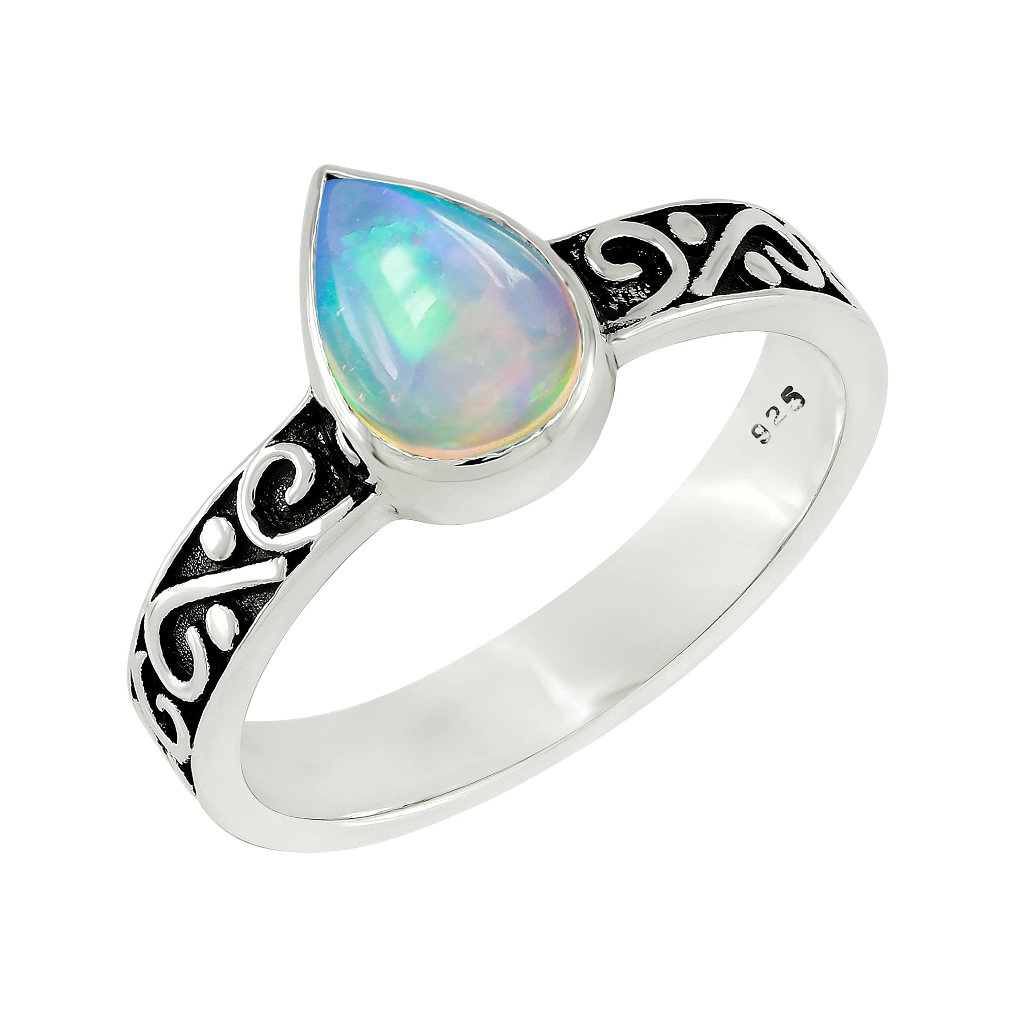 Handmade Sterling Silver Rings for Women with Natural Gemstones - 6x9mm Pear Solitaire Ring - Elegant Jewelry for Daily Wear, Gifts & Special Occasions