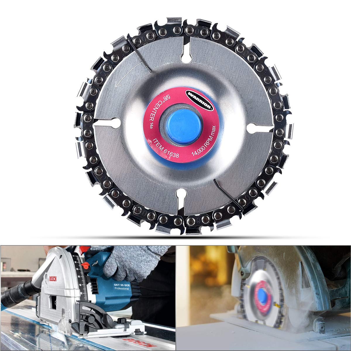 KATUR 4 Inch Angle Grinder Chain Disc - Double Saw Teeth Anti-Kickback Woodcarving Blade, 22 Teeth with 5/8 Inch Arbor - Perfect for Woodworking, DIY Projects & Professional Carving (4 Inch)