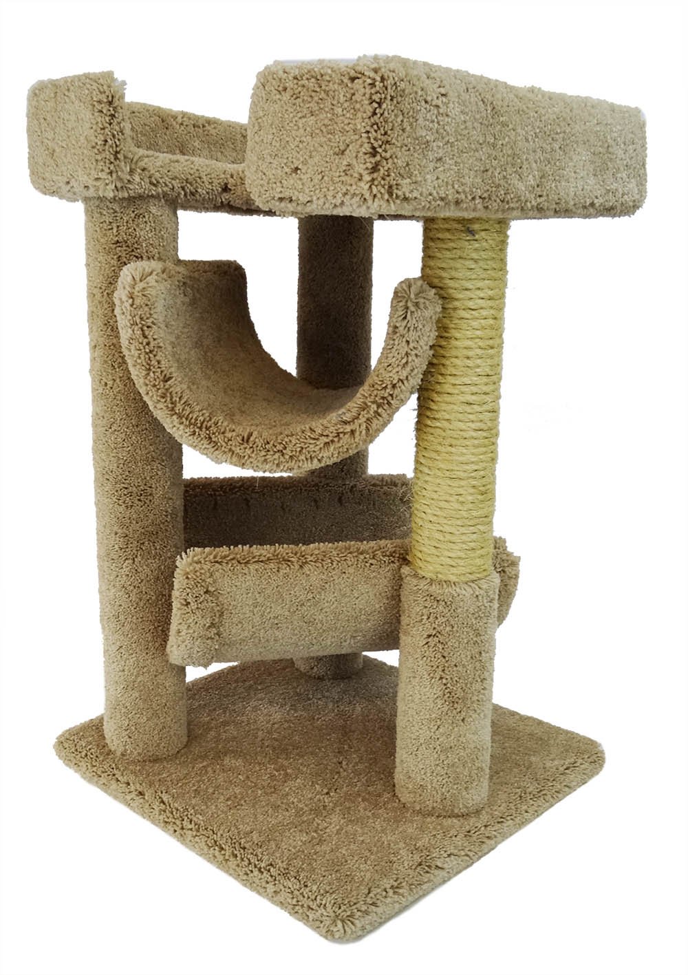 Premium Cat Condo with Scratching Post & Lounge - Brown - Cozy Cat Tree for Indoor Play, Climbing & Relaxation - Perfect for Small Spaces & Multi-Cat Homes