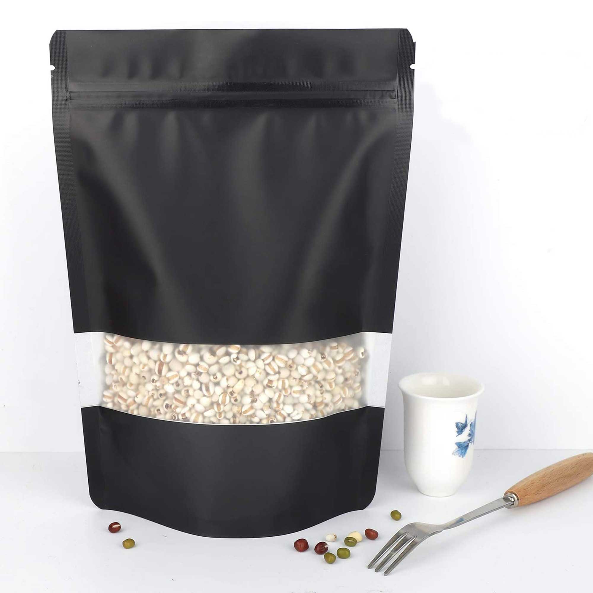 100 Resealable Mylar Stand Up Bags 29.5x22cm (11.6x8.7in) - Black Food Storage Zip Pouch for Coffee, Tea, Snacks & Dry Goods | Airtight, Durable & Reusable Packaging Solution