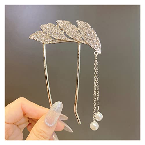 Elegant U-Shape Rhinestone Feather Tassel Hairpins for Women - Fashion Hair Accessories & Headwear (2 Colors) - Perfect for Weddings, Parties, and Special Occasions