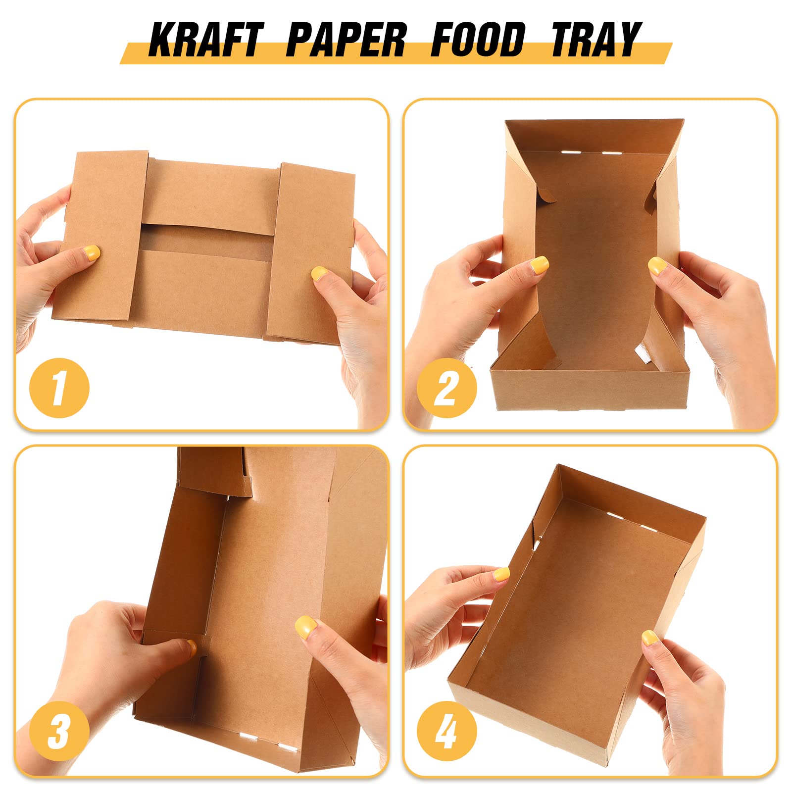 400 Pcs Disposable Kraft Food Trays - 4 Corner Pop Up Snack Containers for Movie Nights, Parties & Events - Foldable Cardboard Drink Holders for Theaters, Stadiums & Home Use - Eco-Friendly Snack Serving Solution