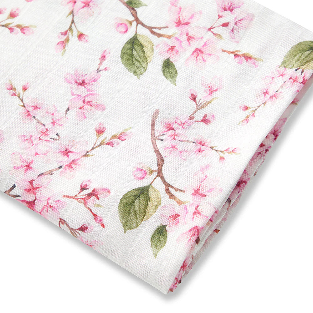 Organic Cotton Muslin Baby Wrap - Soft & Breathable Swaddle Blanket for Newborns & Infants - Cherry Blossom Print - Perfect for Swaddling, Nursing & Cuddling
