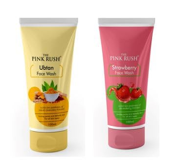 Pink Rush Ubtan & Strawberry Face Wash Combo for Men & Women - 100ml Each | Brightening & Exfoliating Facial Cleanser for Glowing Skin | Perfect for Daily Skincare Routine & Acne-Prone Skin