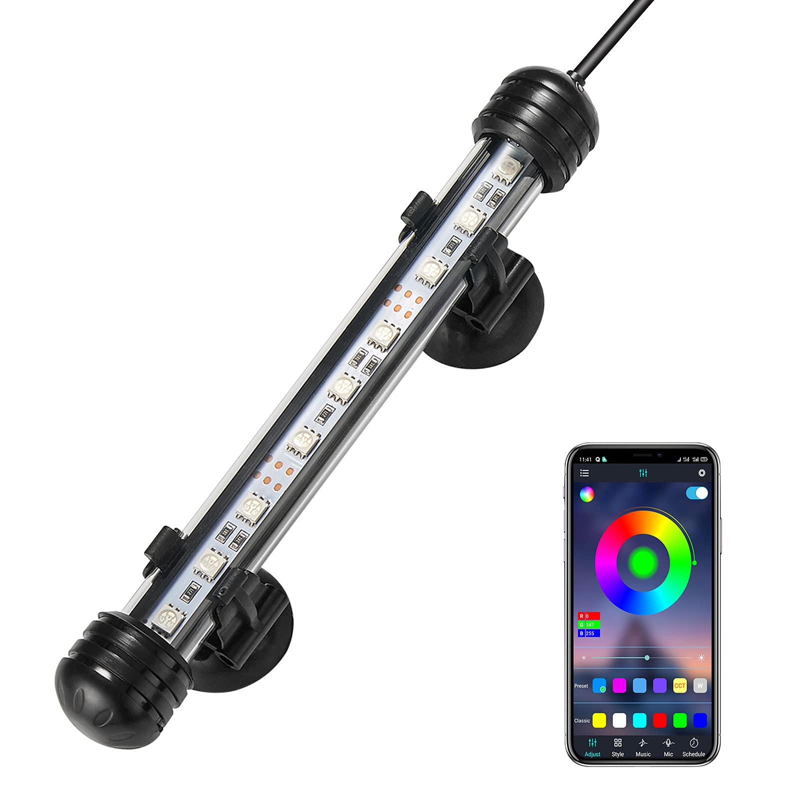 GreenSun Submersible LED Aquarium Light - 7 Inch Waterproof Fish Tank Light with APP Control for Freshwater & Saltwater Tanks | Perfect for Coral Growth, Planted Tanks & Night Viewing