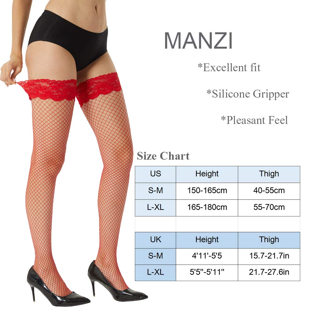 MANZI Fishnet Hold Up Stockings for Women - Sexy Lace Net Stockings & Lingerie for Date Night, Cosplay, and Boudoir Photography