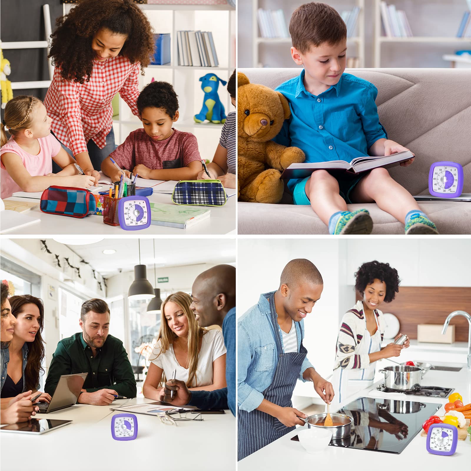 Secura 60-Minute Visual Timer - Silent Countdown Clock for Kids & Adults | Purple Time Management Tool for Studying, Teaching & Productivity