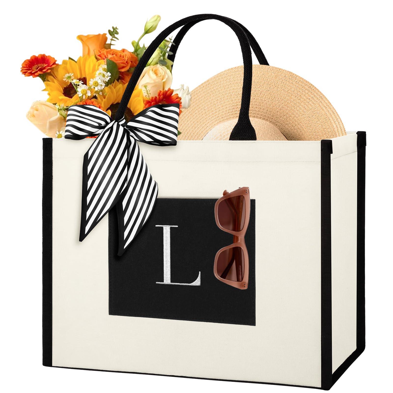 Personalized Monogram Canvas Tote Bag for Women - Beach, Travel & Gifts
