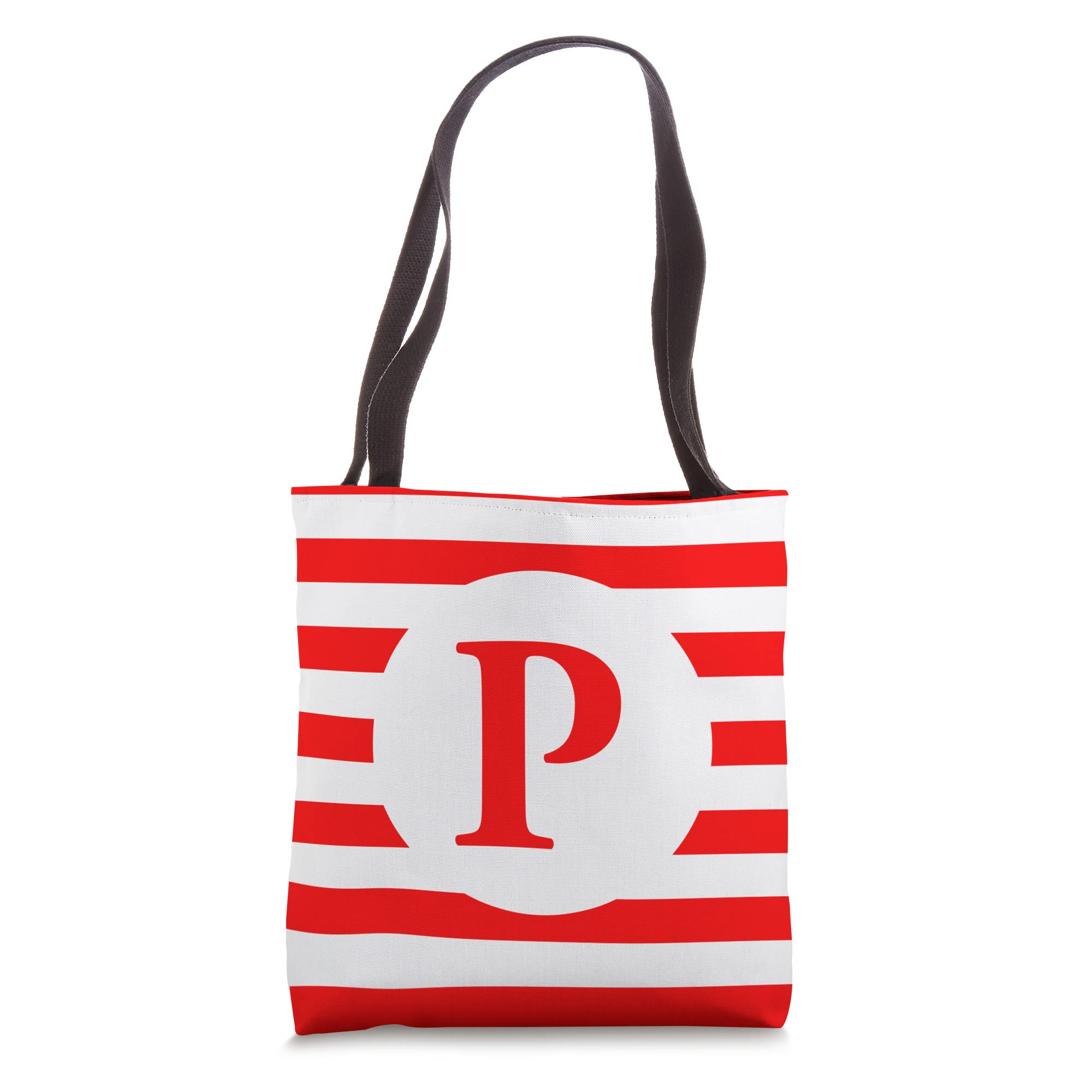 P Monogram Red White Stripe Tote Bag - Stylish Canvas Shoulder Bag for Women, Perfect for Work, Travel & Shopping (Water Resistant & Spacious)