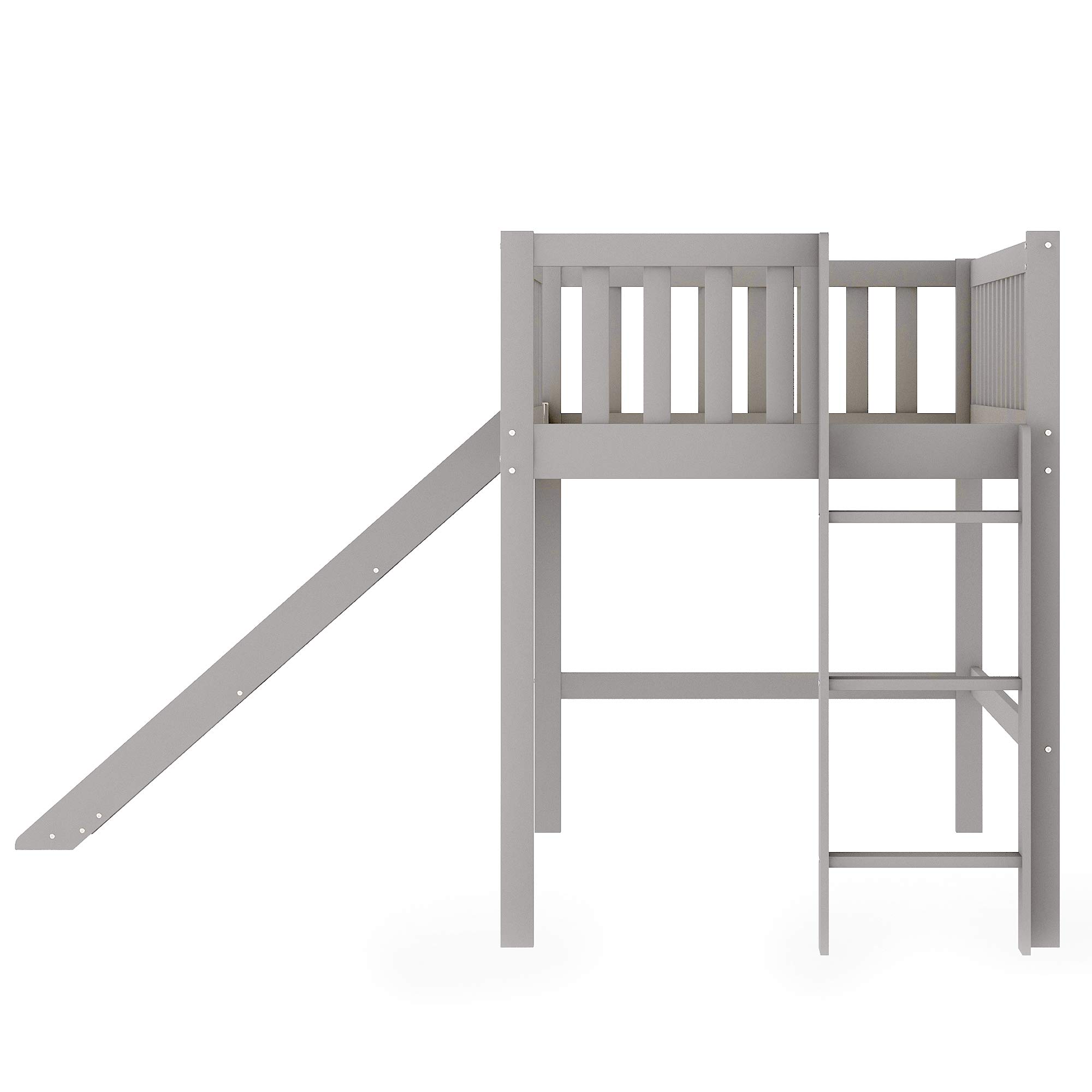 Merax Twin Size Wooden Loft Bed with Slide & Ladder - Low Profile Kids Bed Frame in Gray for Bedroom, Living Room | Space-Saving Sleep Solution for Small Rooms & Play Areas