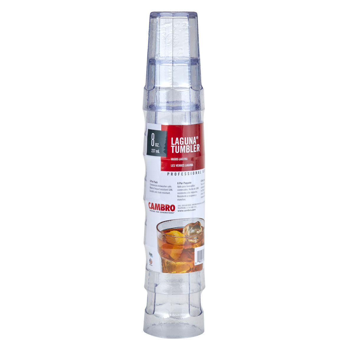 Cambro LT8SW6152 Laguna Fluted Tumbler - Clear 8 oz Plastic Cups (Pack of 6) for Restaurants, Cafes, and Home Use