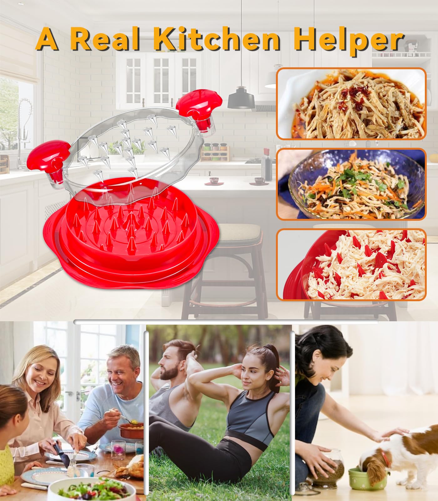 Premium Manual Chicken Shredder Tool - Twist & Grind Meat, Vegetables for Ground Food | Kitchen Gadget for Chicken Breast, Beef & Veggies | Perfect for Meal Prep, Burgers & Healthy Cooking (Elegant Red)