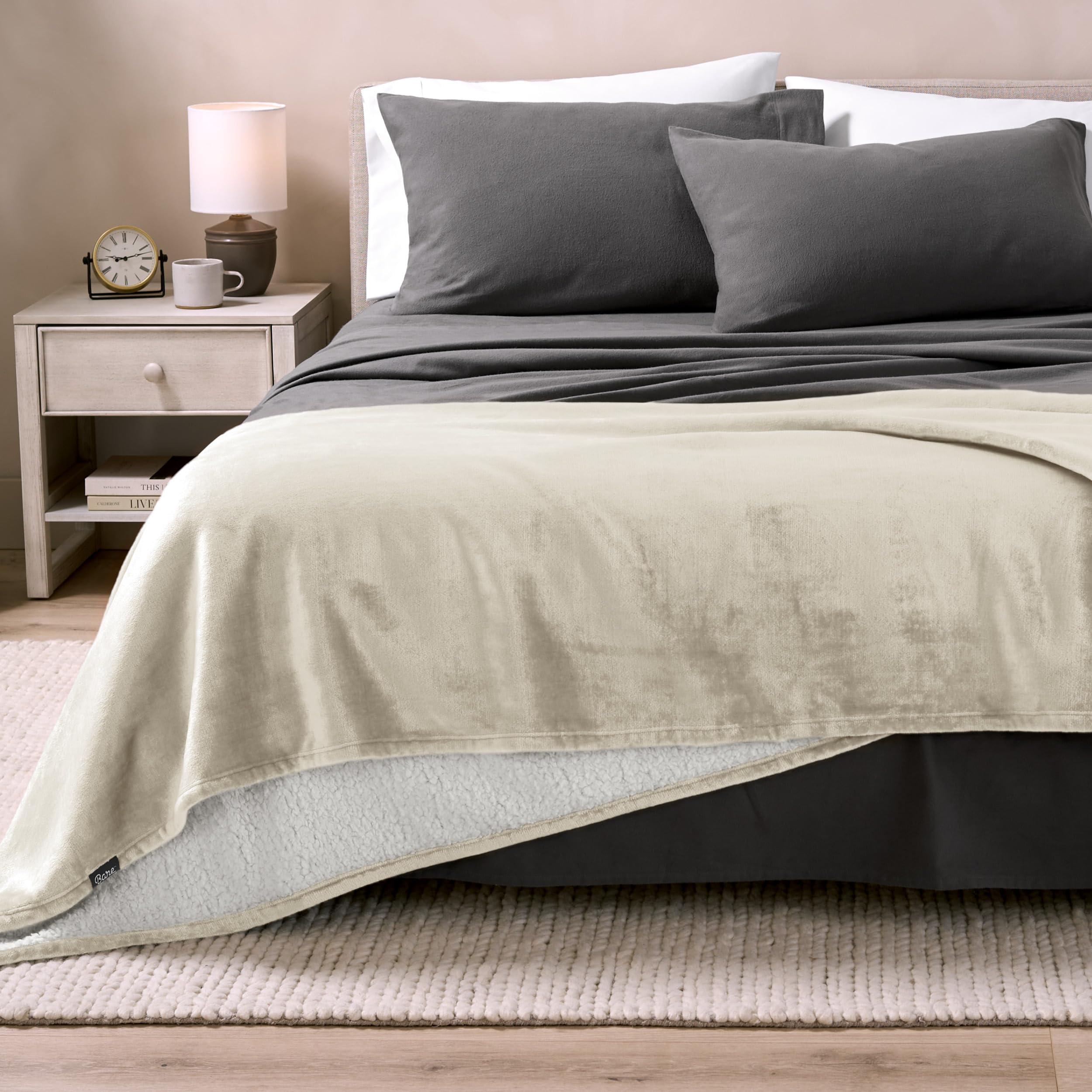 Bare Home Sherpa Fleece Blanket - King Size - Ultra Soft & Warm Reversible Plush Throw for Bed, Sofa, Couch - Perfect for Camping, Travel, Home Decor & Gift Giving - Cozy & Lightweight (King, Oyster)