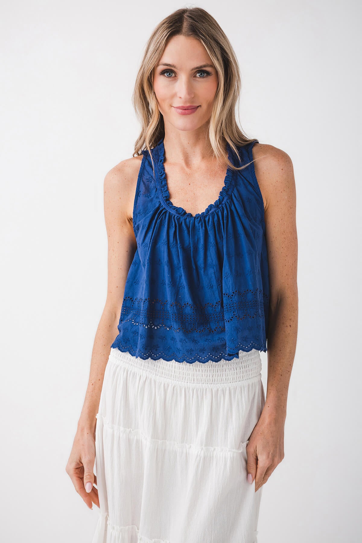 Free People Marina Eyelet Tank Top - Women's Lace Trim Summer Crop Top for Beach, Music Festivals & Boho Outfits