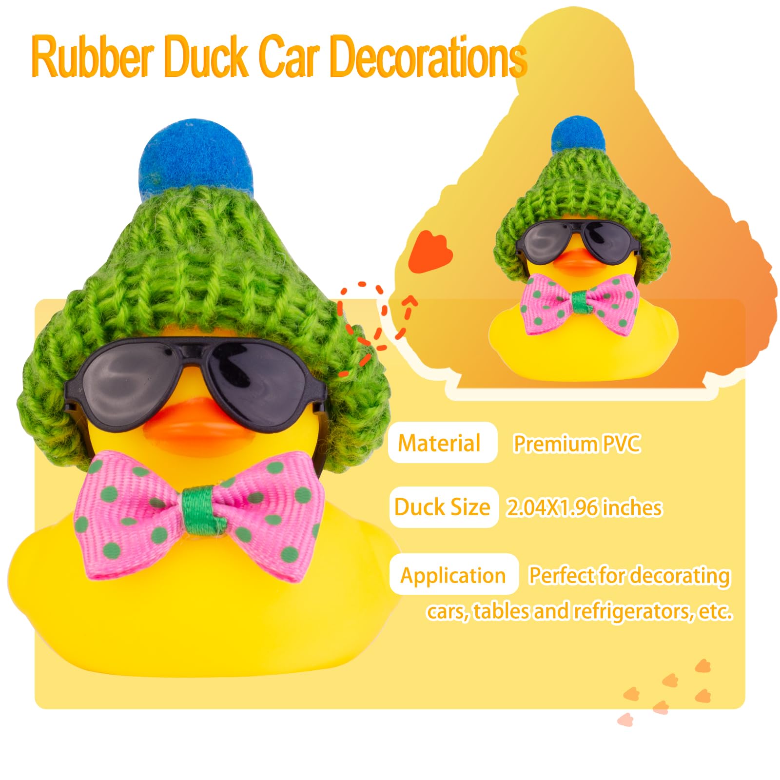 Winter Duck Car Dashboard Decoration - Cute Rubber Duck Ornament with Mini Beanie Hat, Sunglasses & Bow Tie - Fun Car Accessories for Dashboard Decor (C5) | Perfect for Seasonal Car Styling & Gift Giving